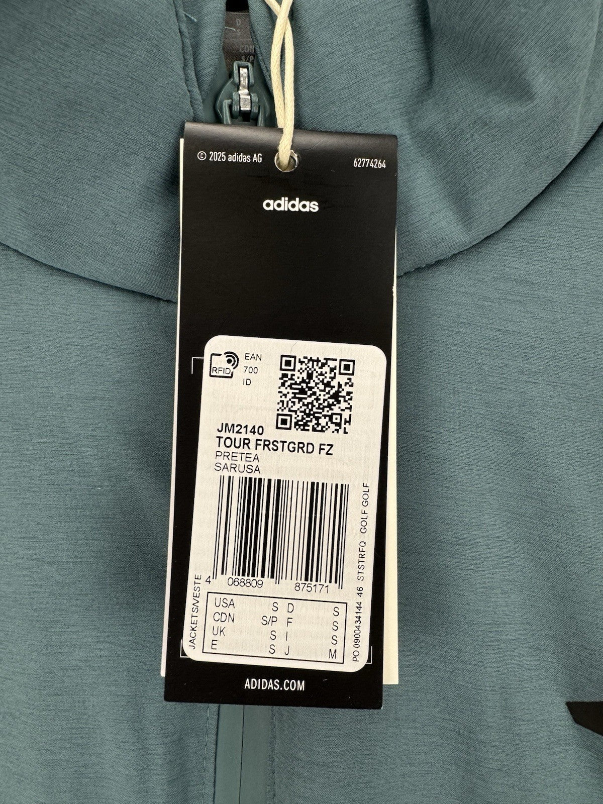 Mens Adidas Ultimate365 Tour Frostguard Jacket Size Small Aqua Full Zip/327346
