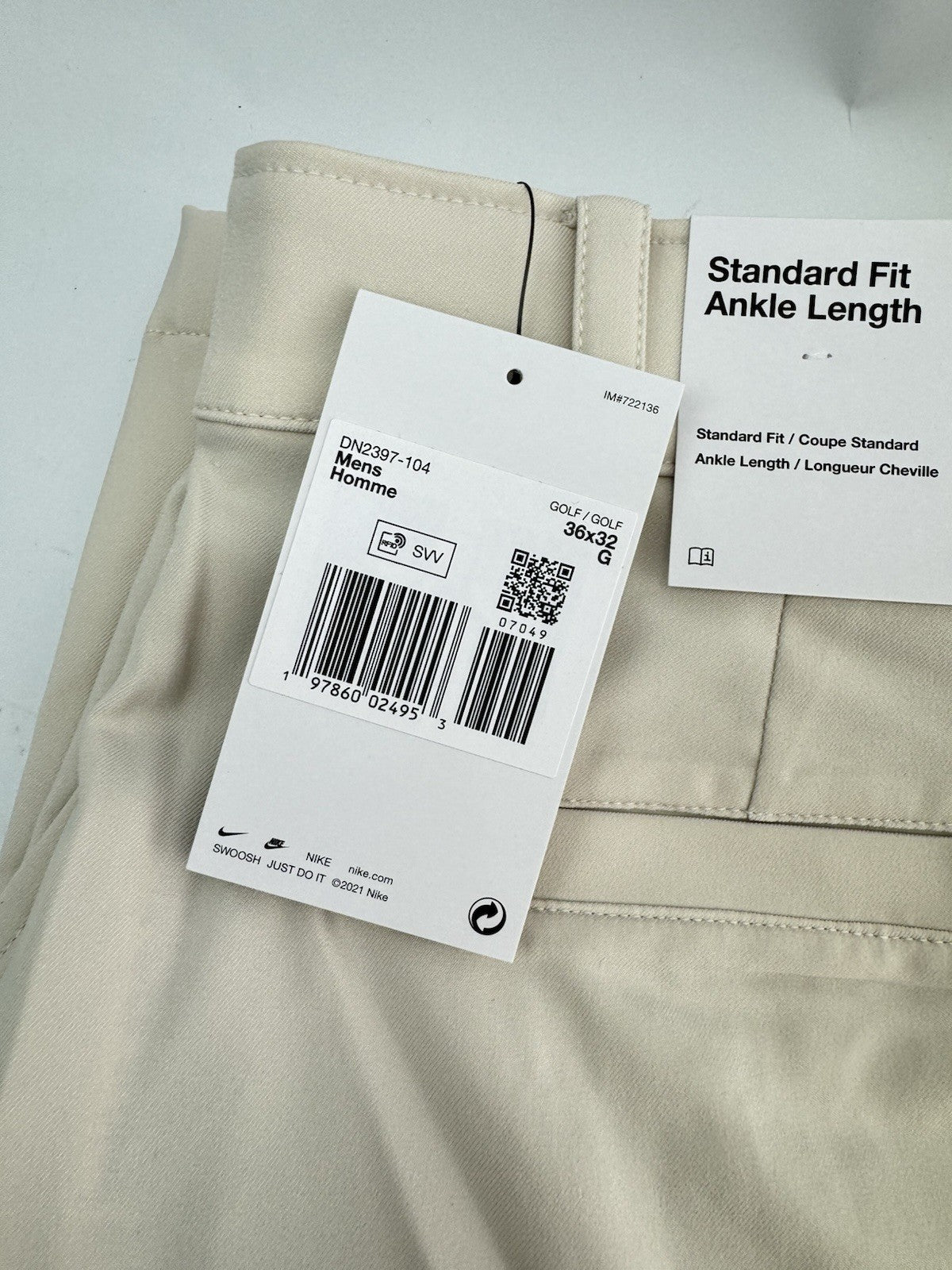 Nike Golf Trousers Dri-Fit Victory Mens W36 L32 /Cream /New /322635