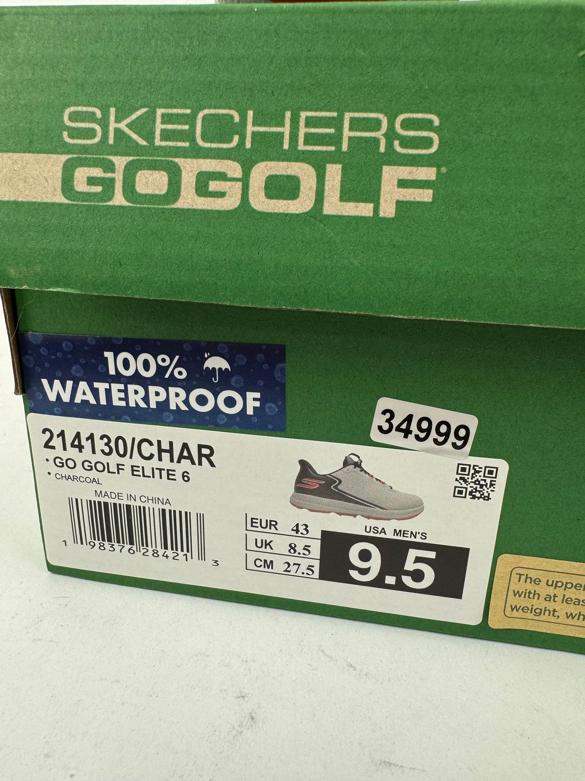 Skechers Go Golf Elite 6 Men's Waterproof Trainers Size UK 8.5 Charcoal/349991