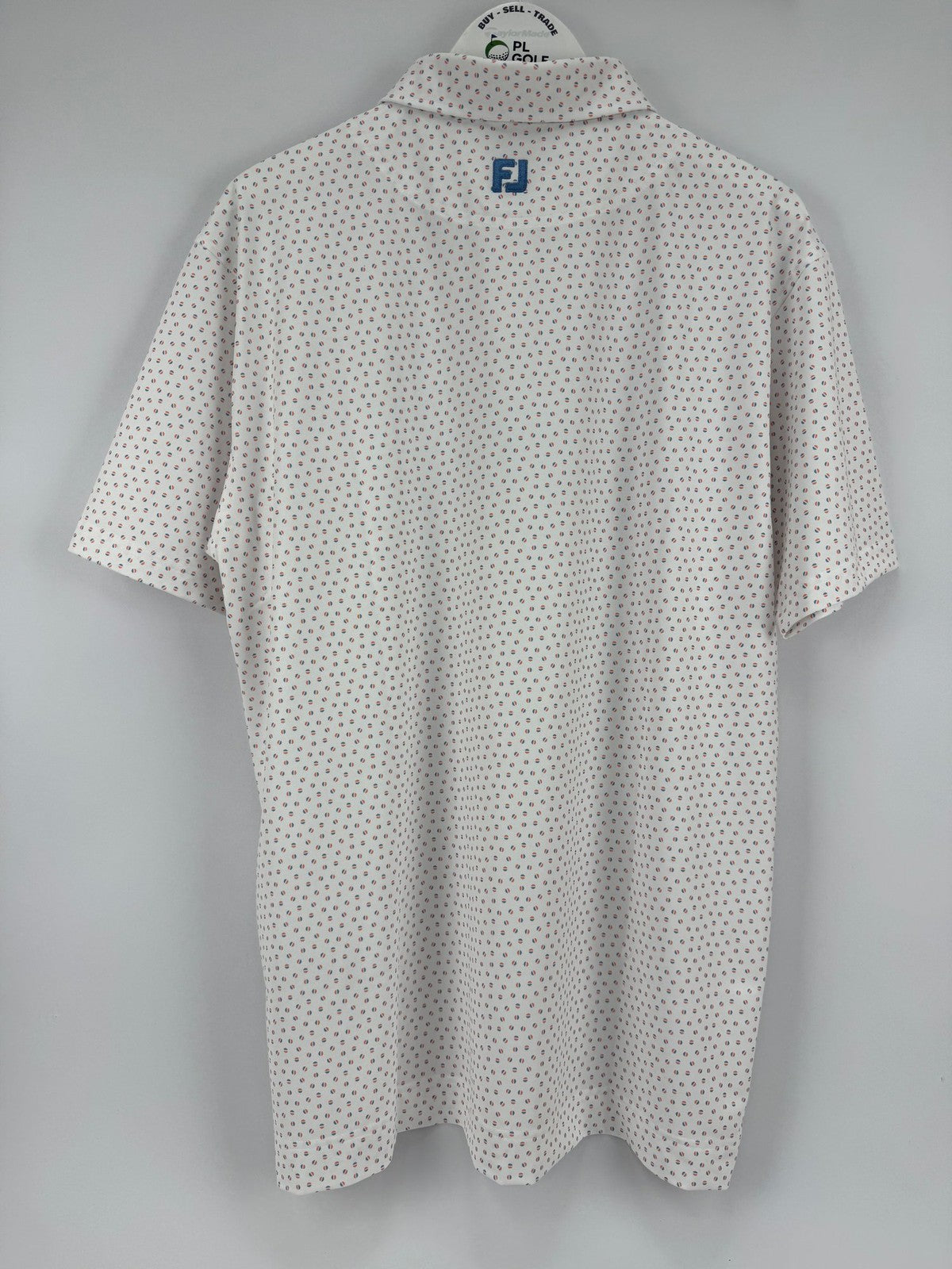 FootJoy Bounce Print Pique Mens Golf Polo Shirt Size L White Orange Blue/330457