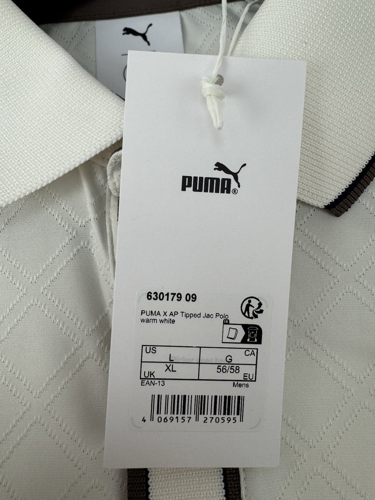 PUMA X Arnold Palmer Tipped Jac Golf Polo Shirt Men's Size XL Warm White/353828