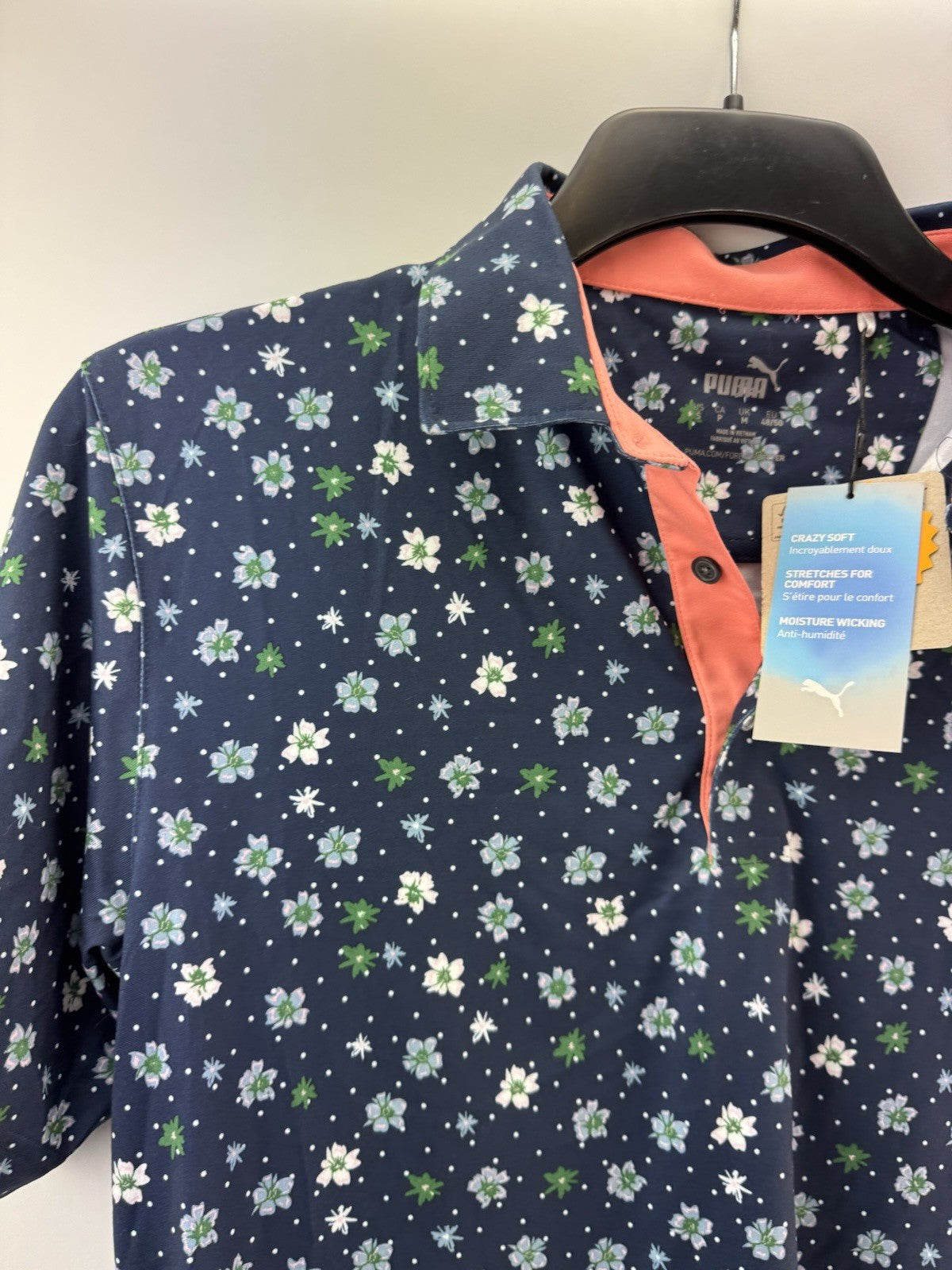 Puma Golf Mens Polo Shirt Cloudspun Floral UK Medium /Navy /New /223203