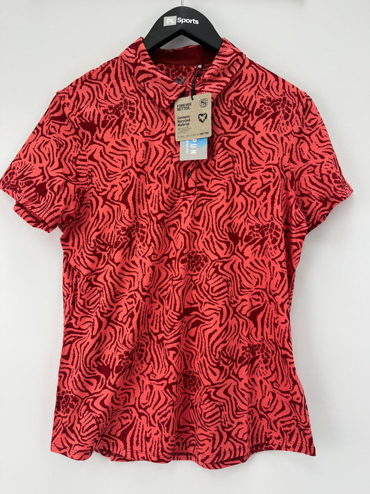 PUMA Women Cloudspun Zebra SS Polo Shirt Salmon Intense Red Size M Golf/352930