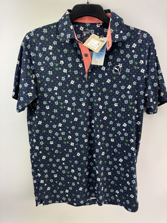 Puma Golf Mens Polo Shirt Cloudspun Floral UK Small /Navy /New /256360