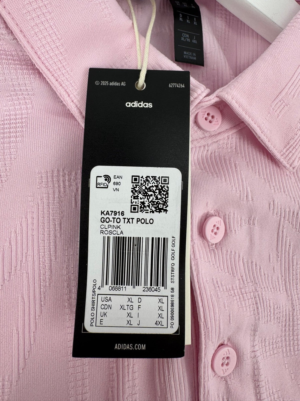 Adidas Go-To Textured Golf Polo Men's Size XL Clear Pink Short Sleeve/329341