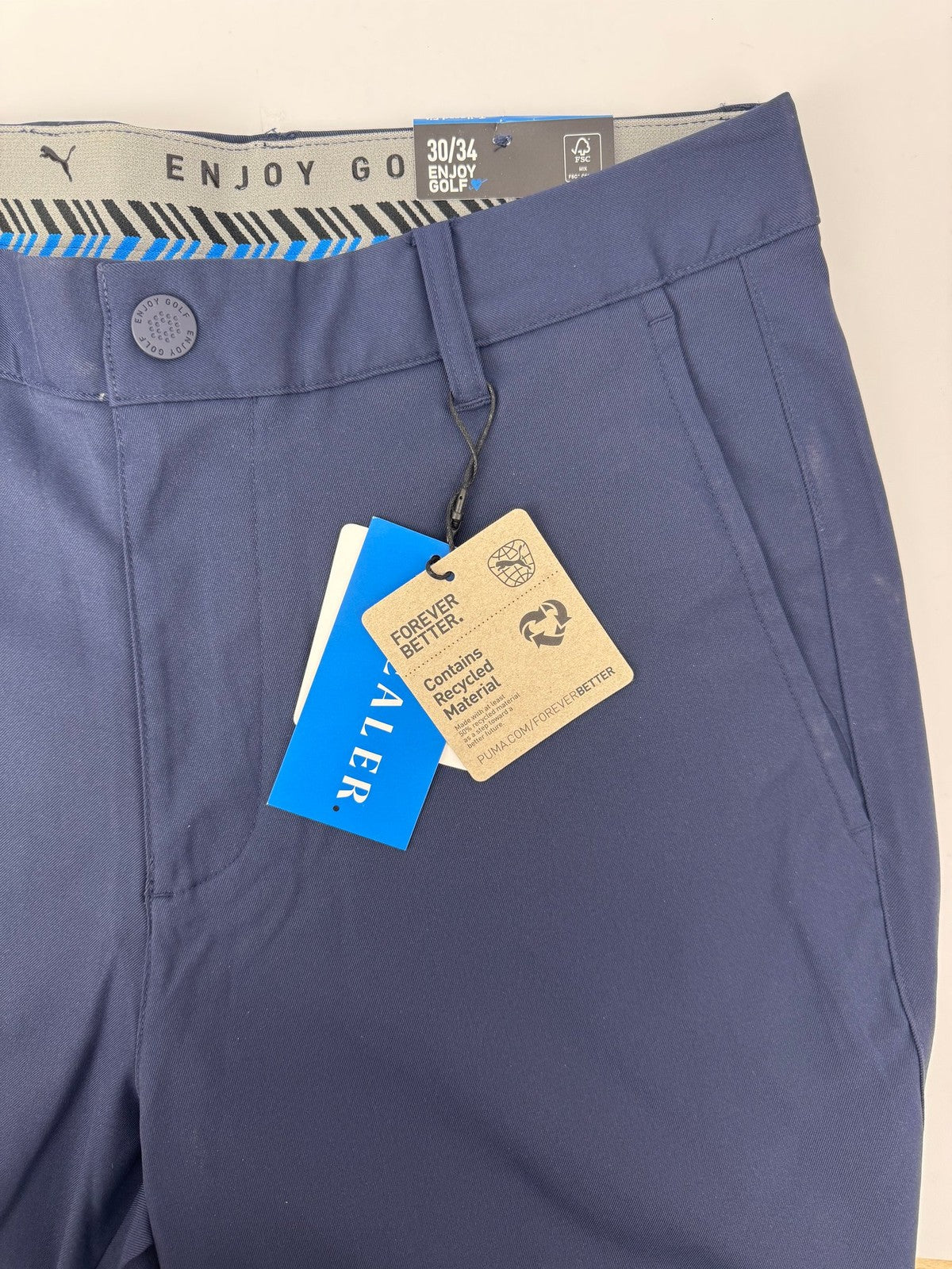 Puma Dealer Tailored Fit Trousers Men's Size 30/34 Navy Blue Golf Pants/353893