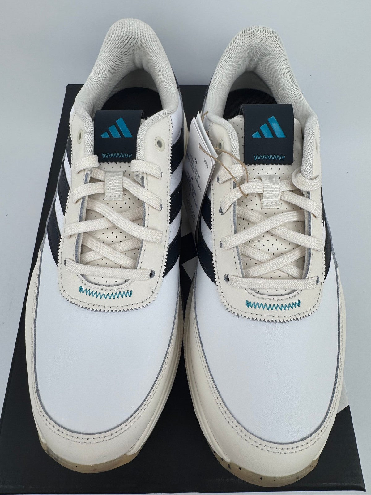 Adidas S2G SL Leather Golf Shoes Men's 7.5 UK White Navy Comfortable Spik/314343