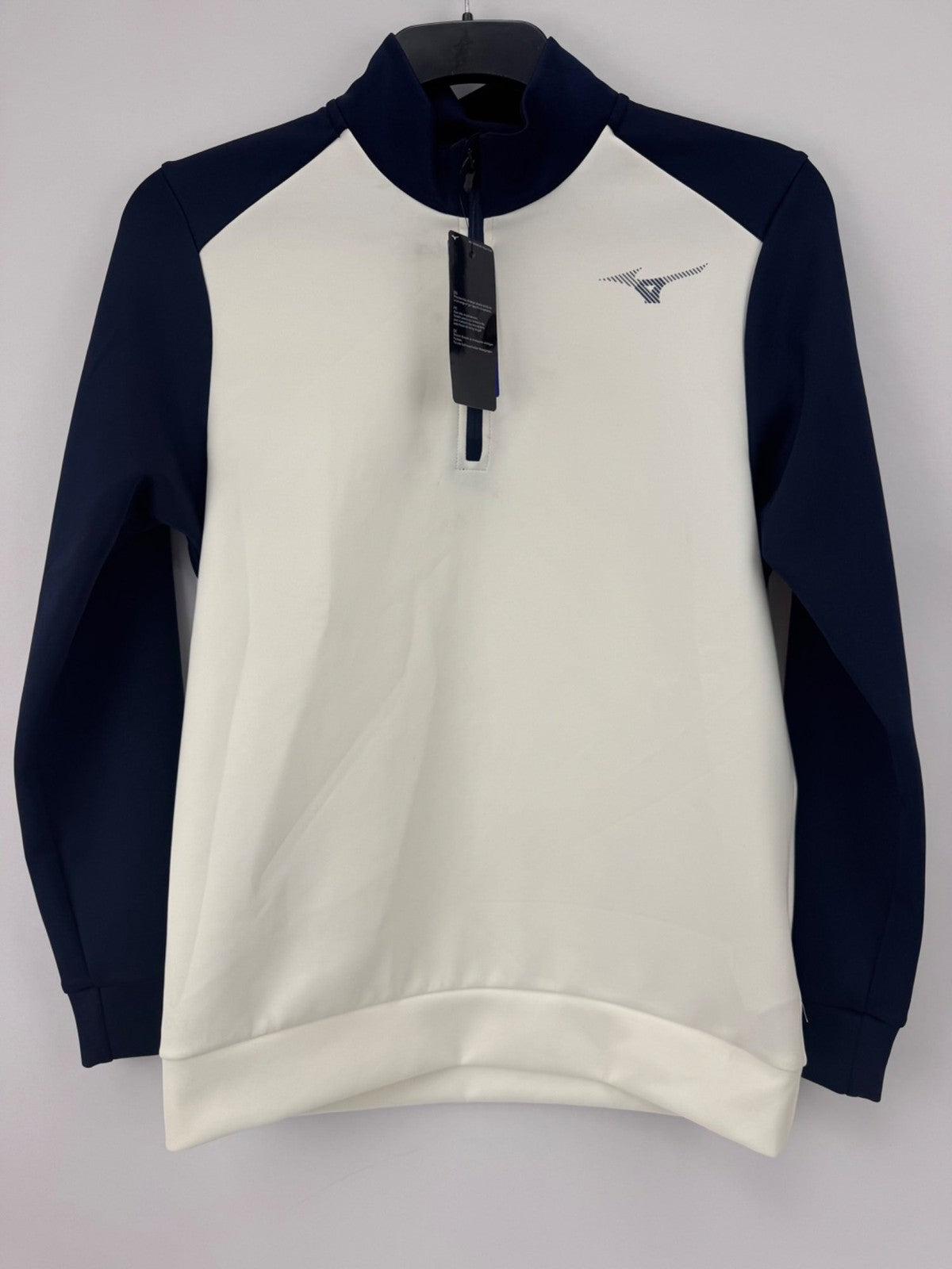 Mizuno RB14 Zip Neck Quarter Golf Sweater Men's Small White Navy Mizuno/365040