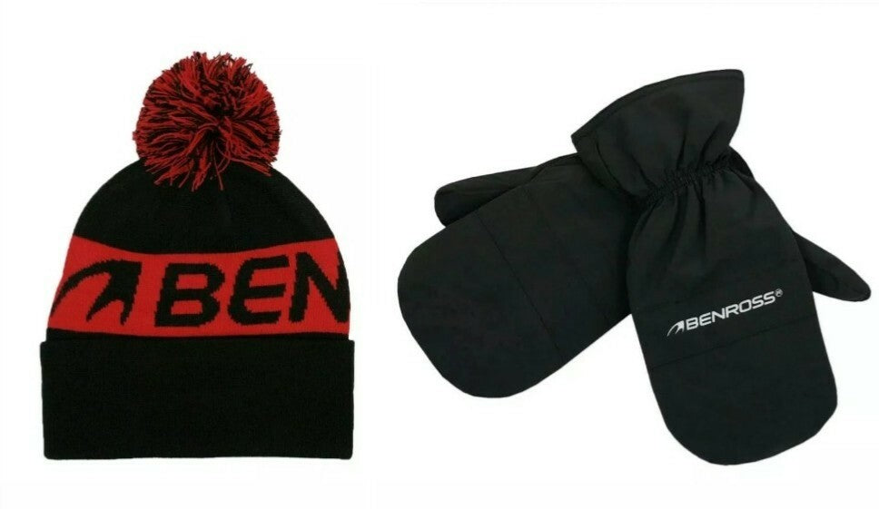 Beanie & Winter Mitts Set :Benross /Golf Stocking Filler /Mitts & Bobble Hat0