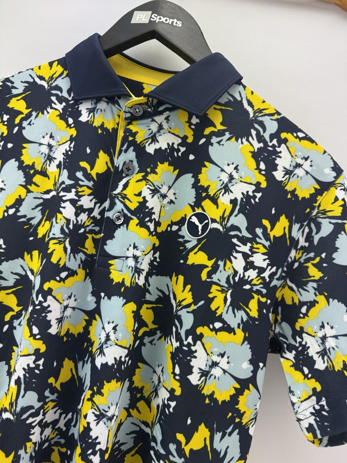 Puma Golf Polo Pique Borrego Mens Size UK Small/Blue Navy Yellow/New /308161