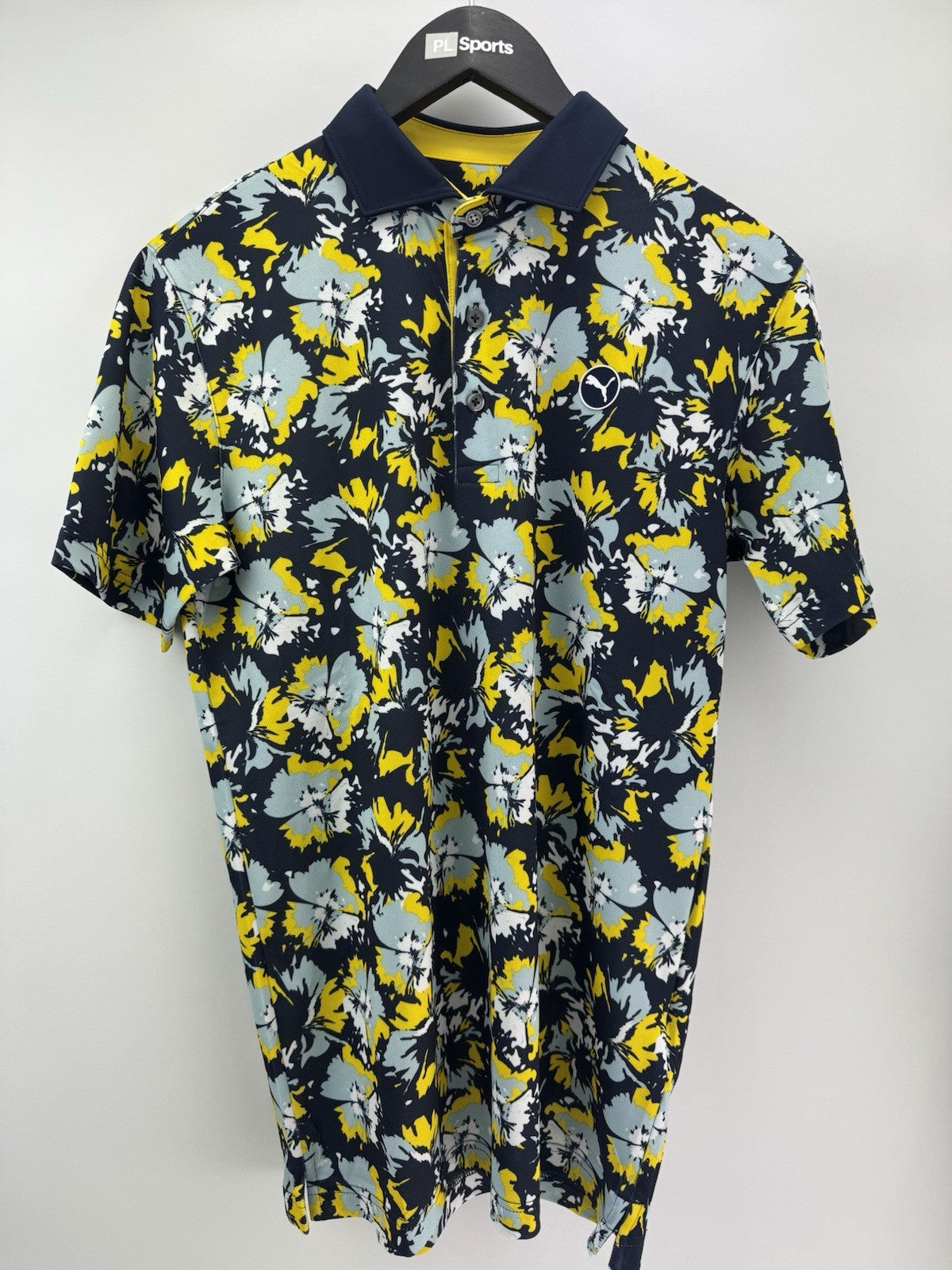 Puma Golf Polo Pique Borrego Mens Size UK Small/Blue Navy Yellow/New /308160