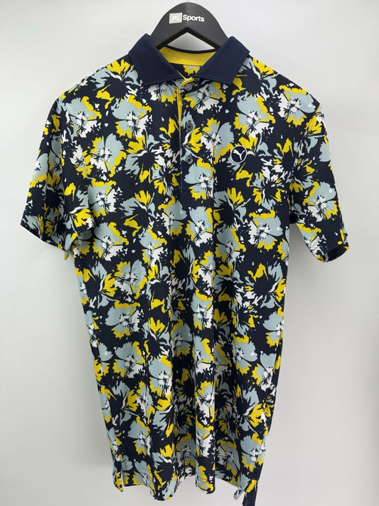 Puma Golf Polo Pique Borrego Mens Size UK Small/Blue Navy Yellow/New /308160