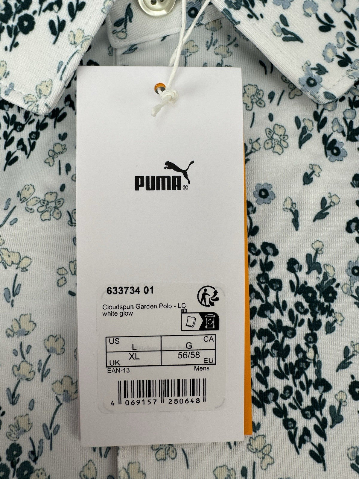 Puma Cloudspun Golf Garden Polo Men's Size XL White Glow Floral Print/354177