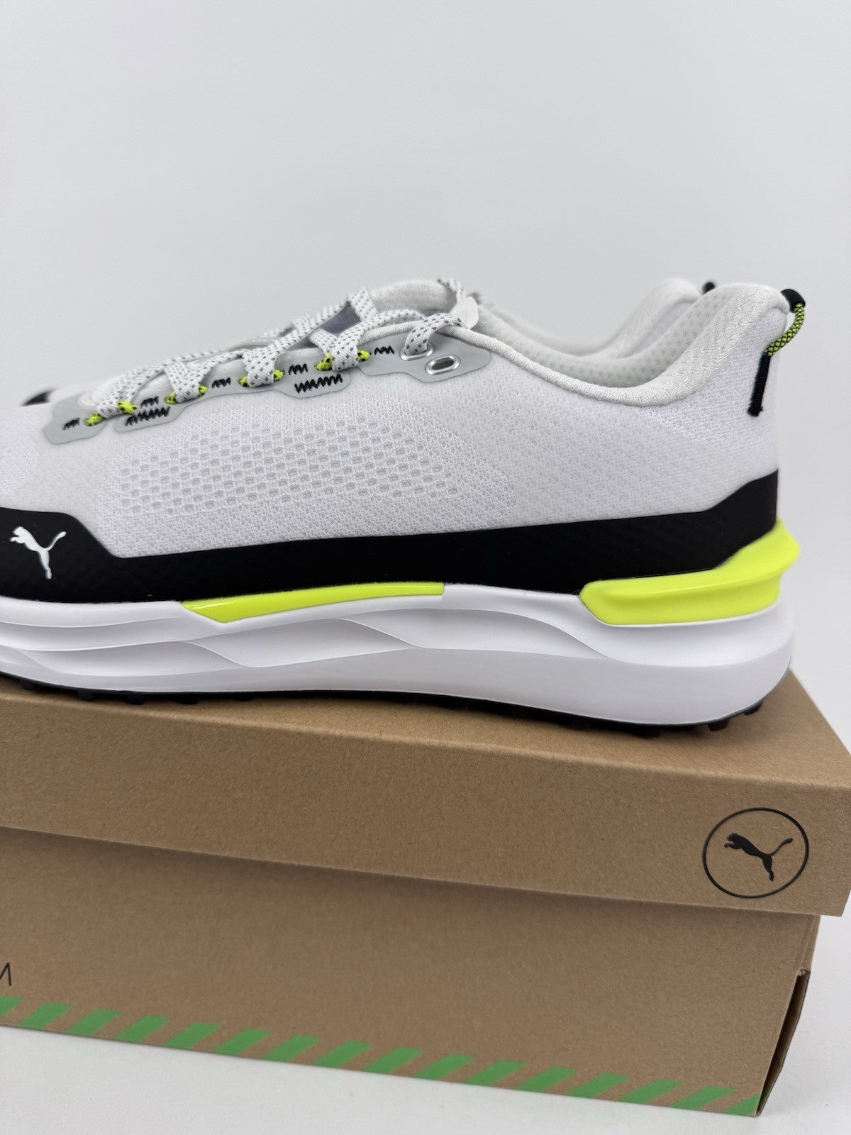 Puma IGNITE Elevate X Golf Shoes Mens Size UK 9 White Black Safety Yellow/318482