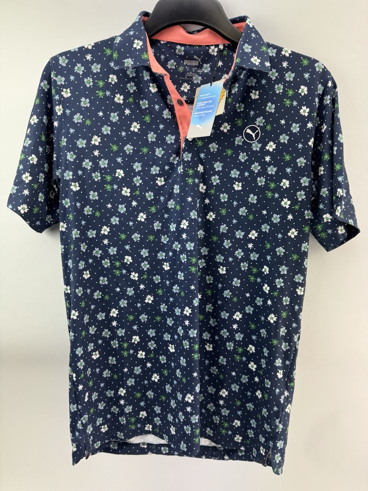 Puma Golf Mens Polo Shirt Cloudspun Floral UK Medium /Navy /New /223200