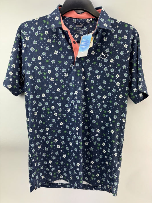 Puma Golf Mens Polo Shirt Cloudspun Floral UK Medium /Navy /New /223200