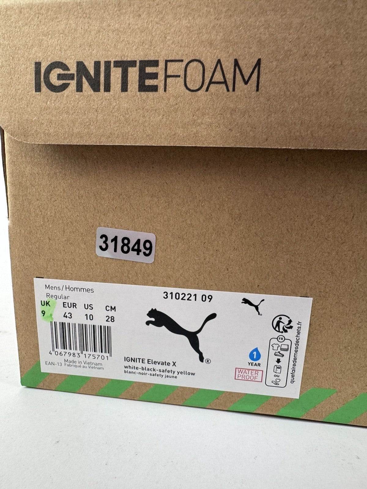 Puma IGNITE Elevate X Golf Shoes Mens Size UK 9 White Black Safety Yellow/3184912