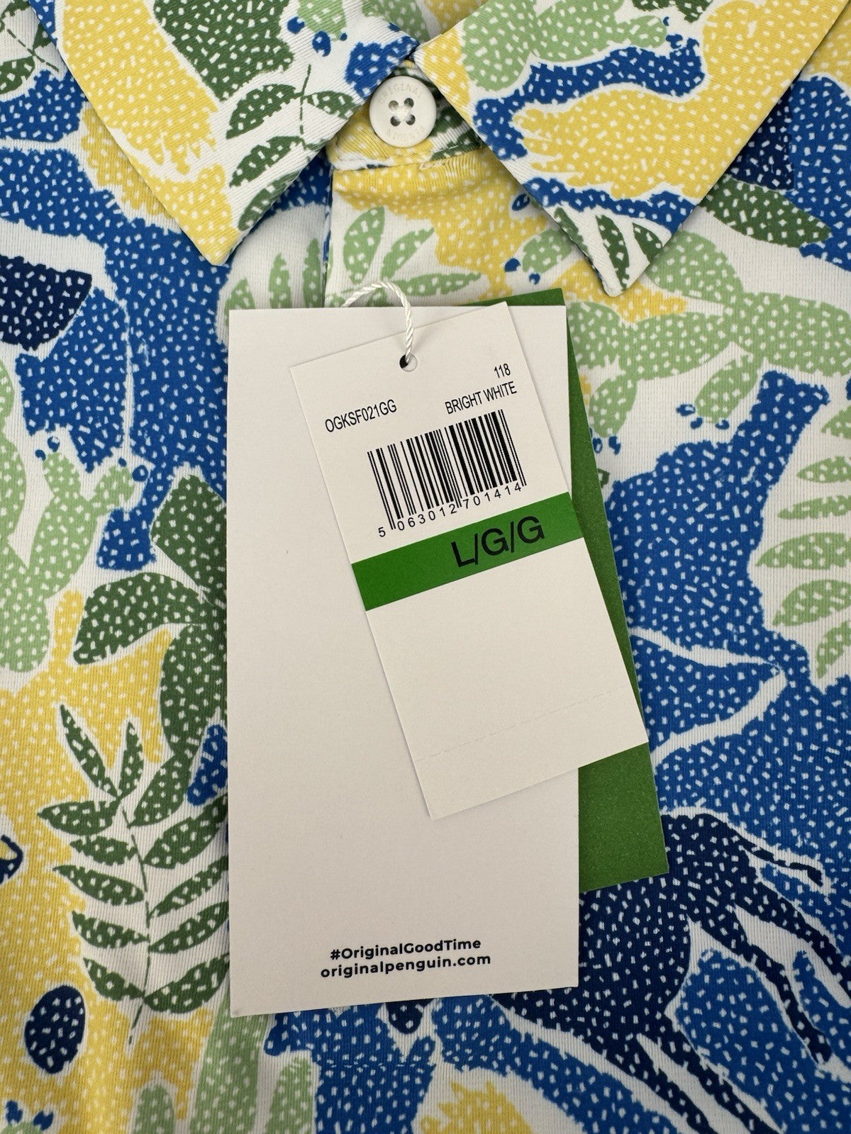 Men’s Original Penguin All Over Ibiza Print Golf Polo Shirt Size UK Large/ 3534410