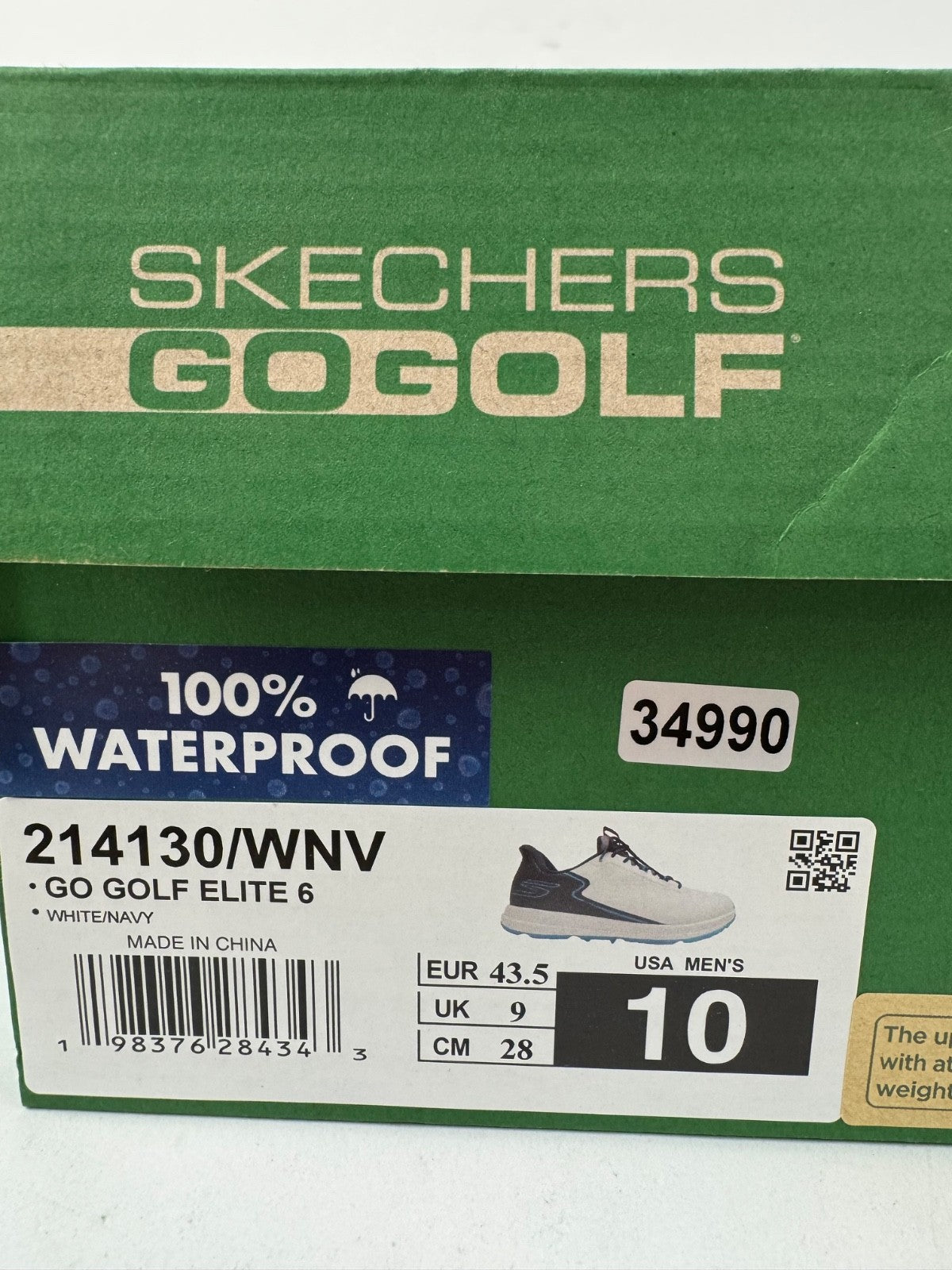 Skechers Go Golf Elite 6 Golf Shoes Men's Size UK 9 White Navy Waterproof/349909