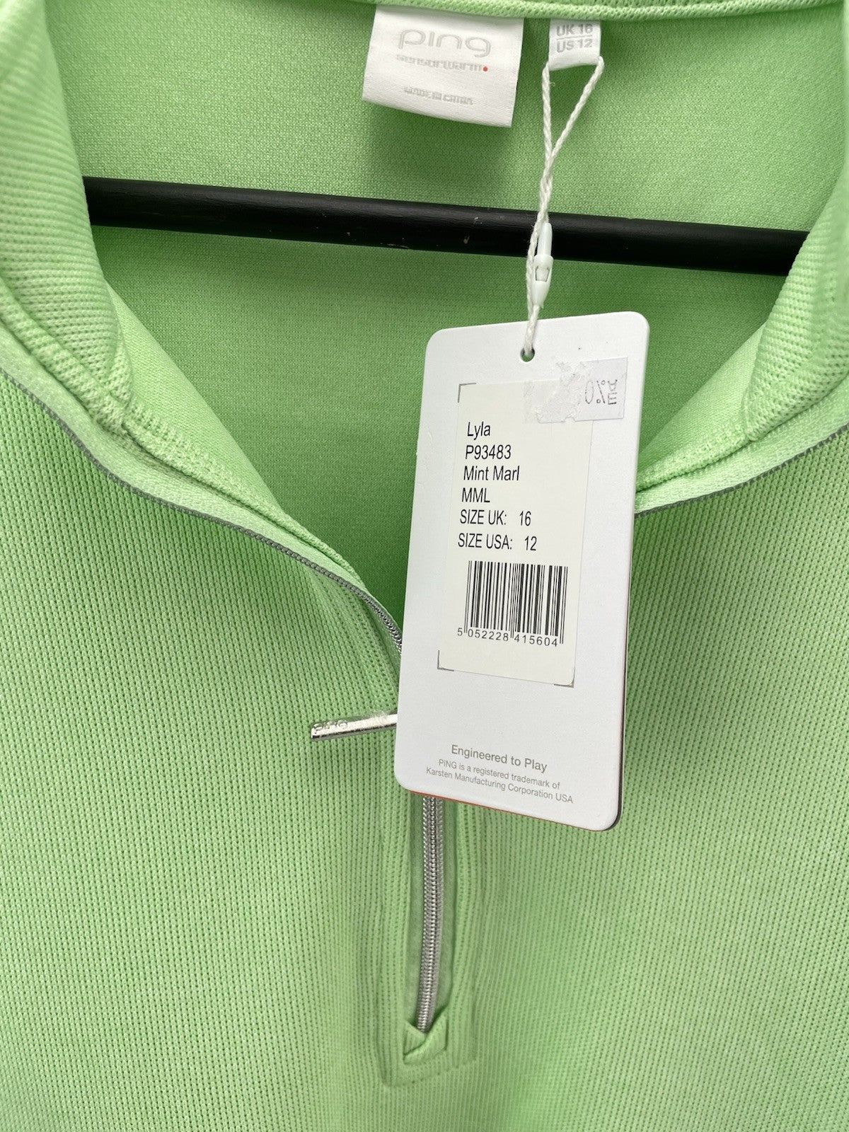 Ping Golf Ladies Pullover Lyla Size UK 16 1/2 Zip /Green /New /280987