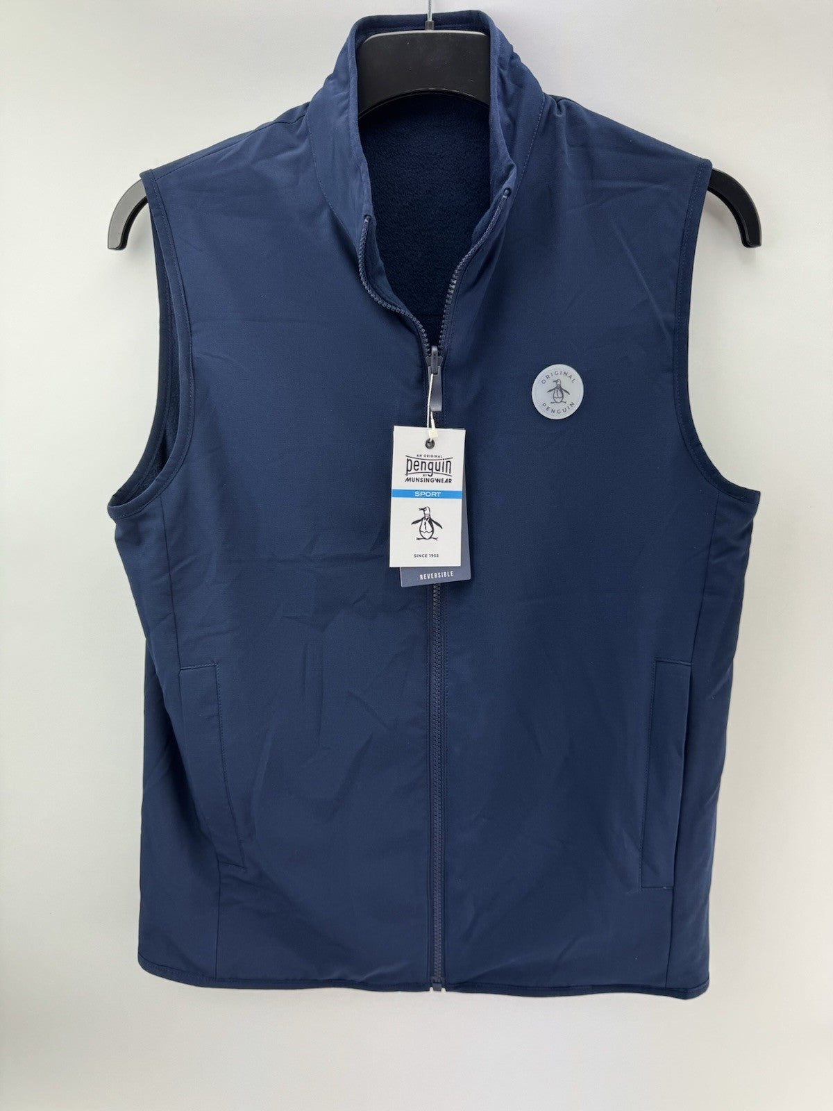 Original Penguin Golf Gilet Mixed Media Reversible UK Small /Navy /252550