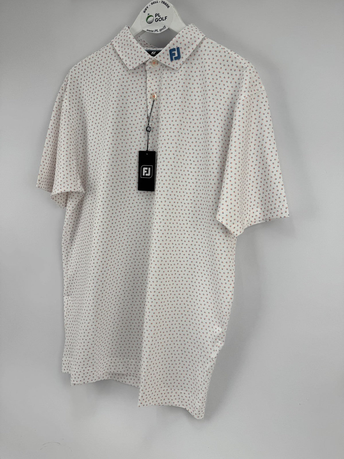 FootJoy Bounce Print Pique Mens Golf Polo Shirt Size 2XL White Orange Blue/330461