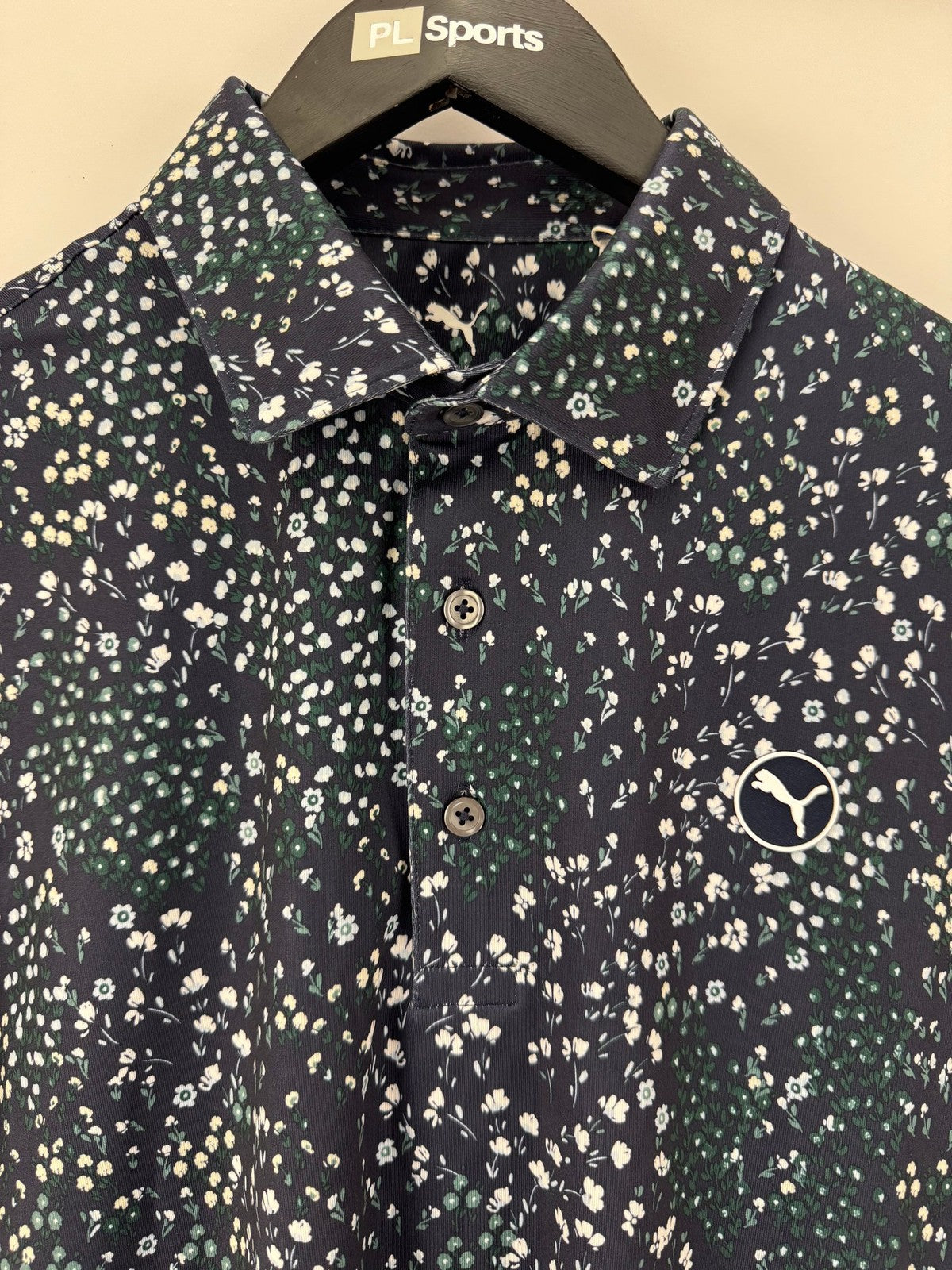 Puma Cloudspun Garden Short Sleeve Polo Mens Size Medium Navy Floral Print/354145