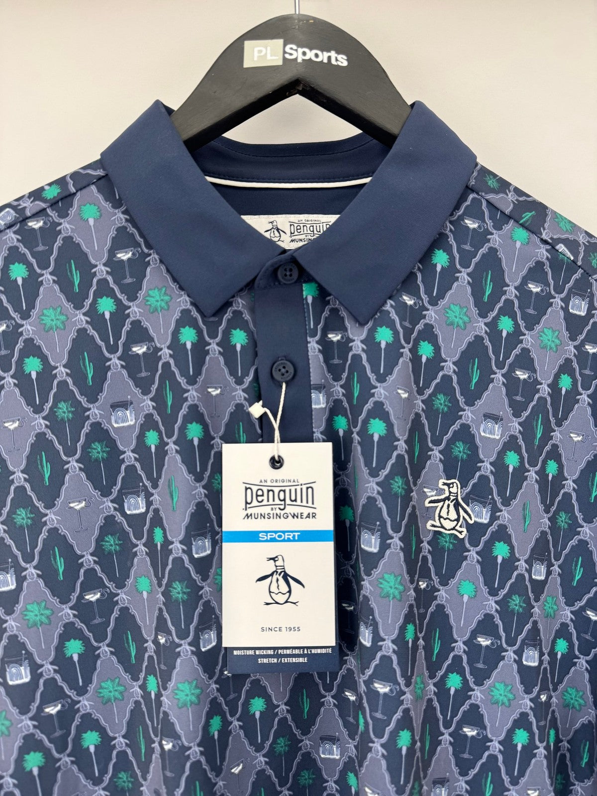 Original Penguin Sport Mens Polo Shirt Size M Black Iris Patterned/337273