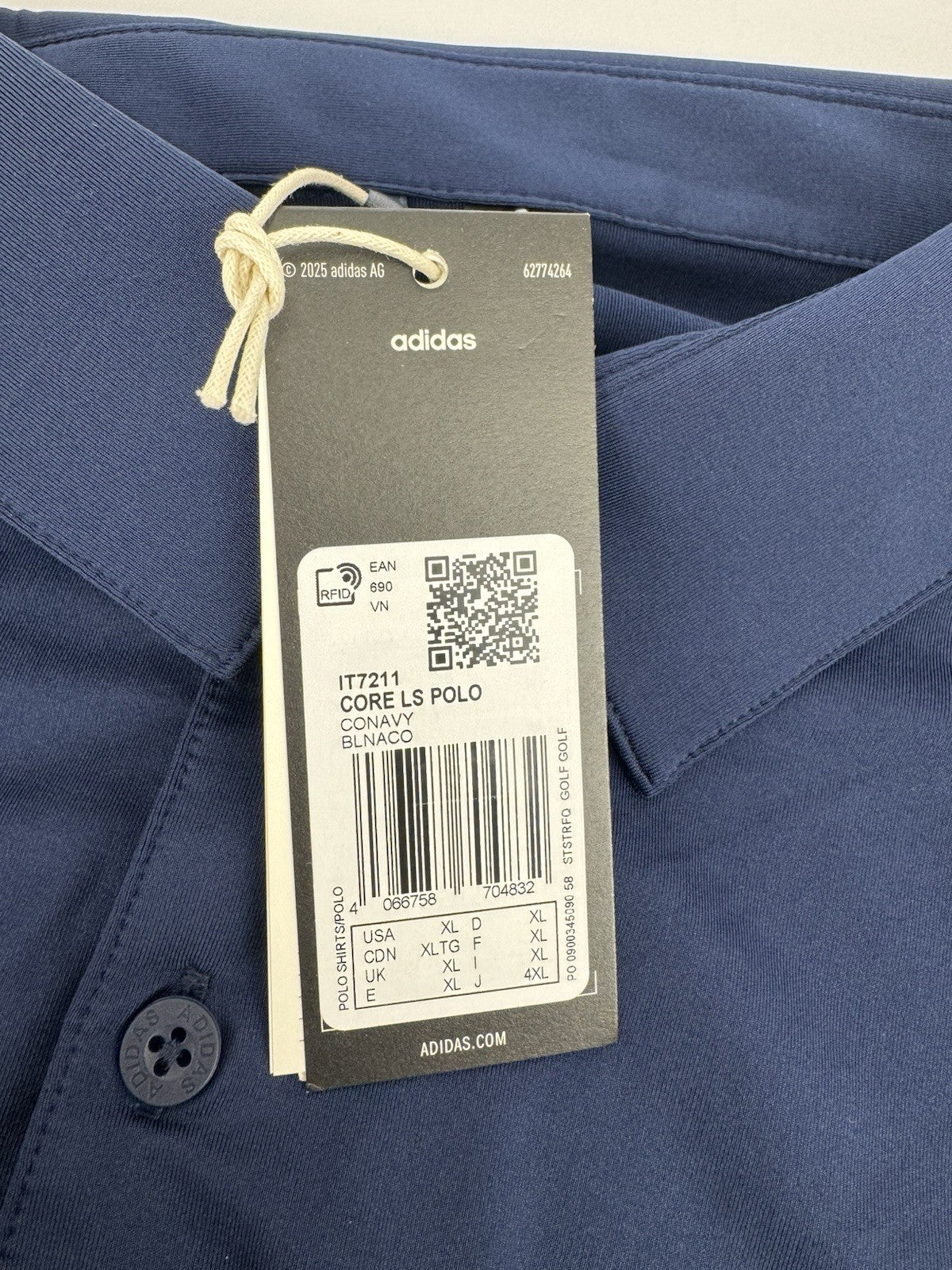 Adidas Core LS Polo Shirt Men's Size XL Navy Blue Long Sleeve Golf Wear/329256