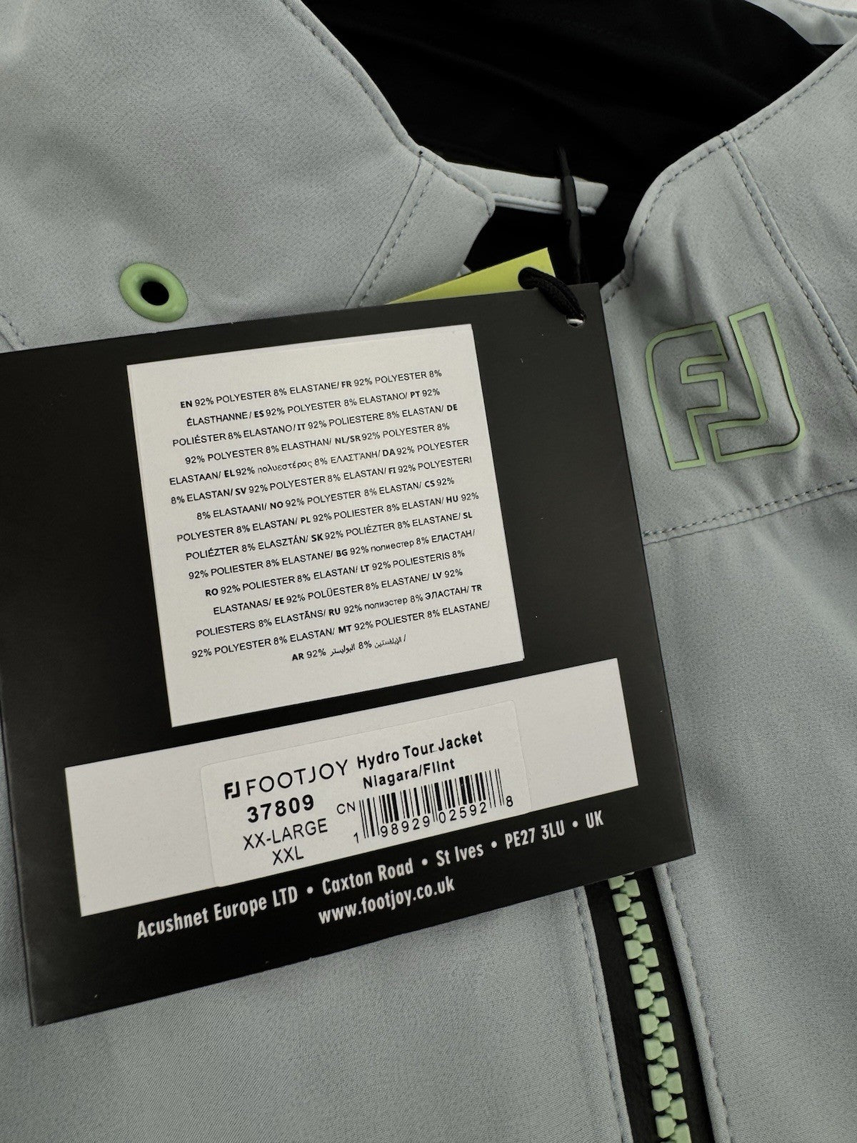 FootJoy Hydro Tour Golf Jacket Size XXL Men's Grey/Flint Waterproof/3362010