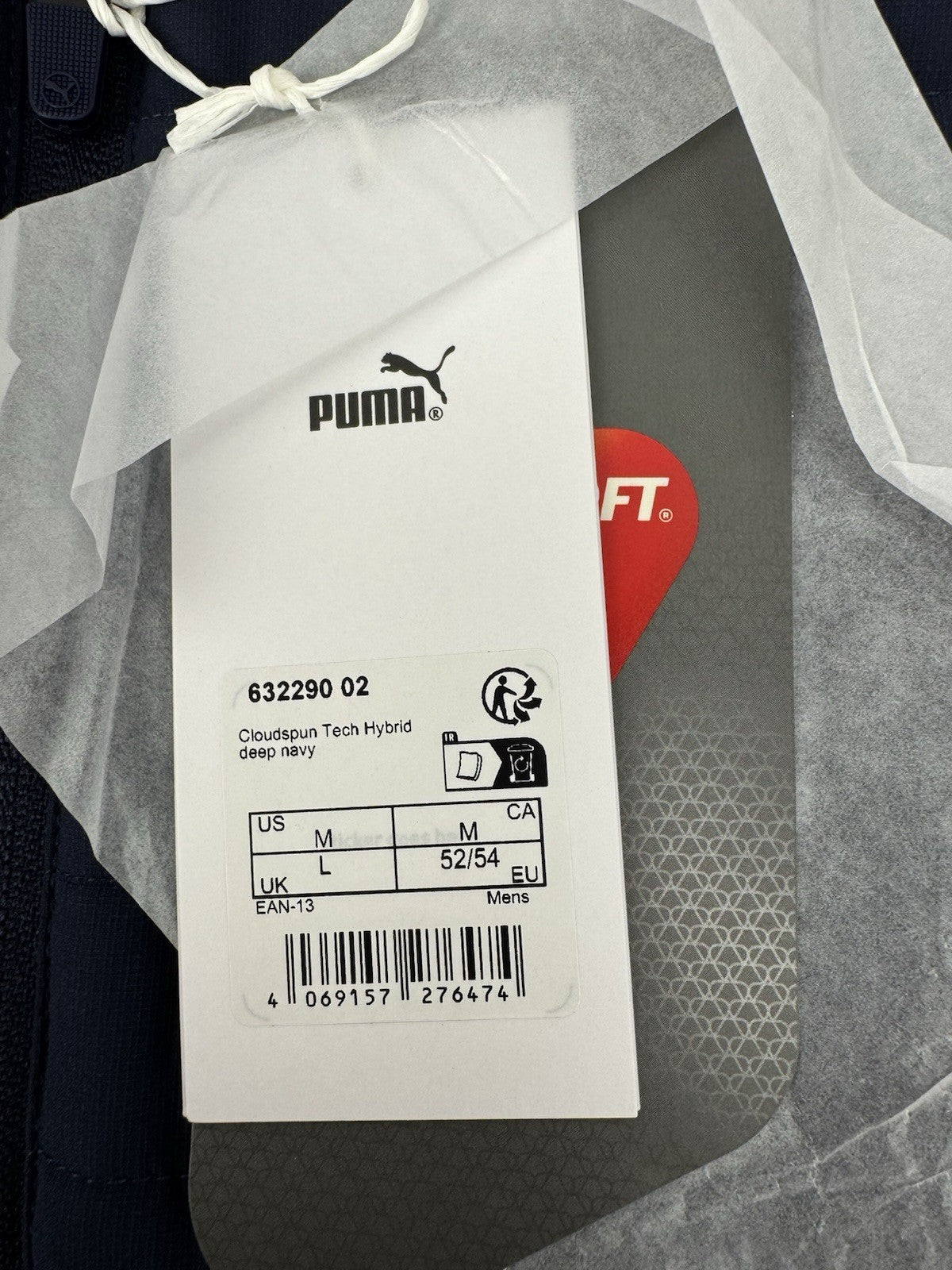 Puma Cloudspun Tech Hybrid Jacket Mens Large Deep Navy Light Blue Full Zip/3539610