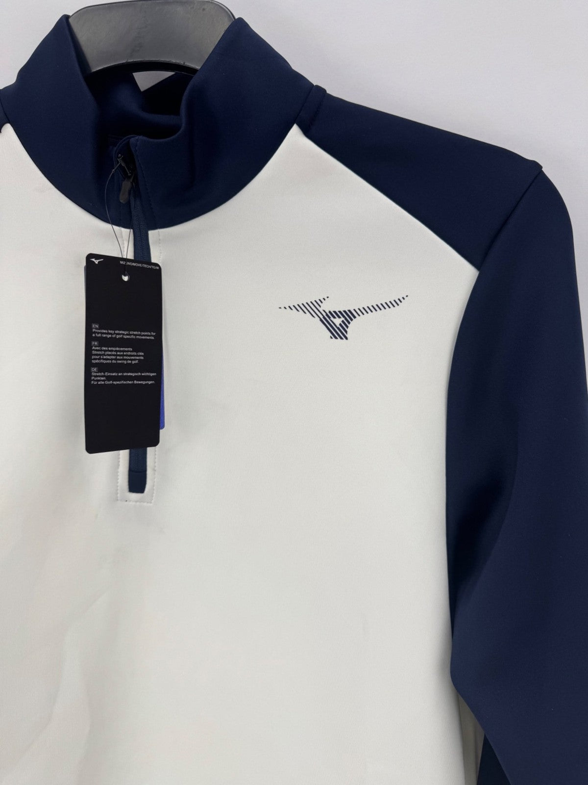 Mizuno RB14 Zip Neck Quarter Golf Sweater Men's Small White Navy Mizuno/365042