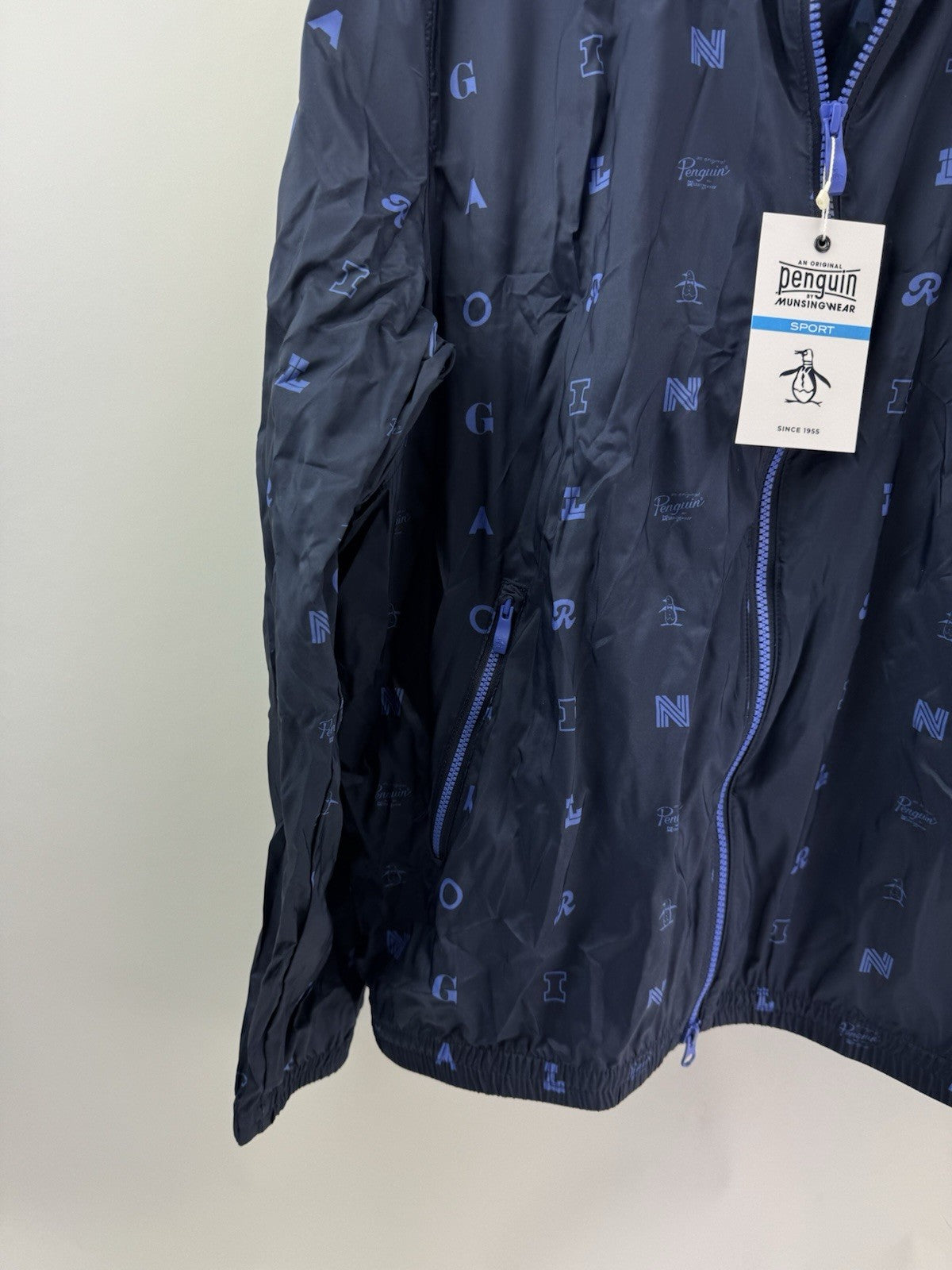 Penguin Original Golf Wind Jacket Logo Print Hood Lightweight UK Large /300571