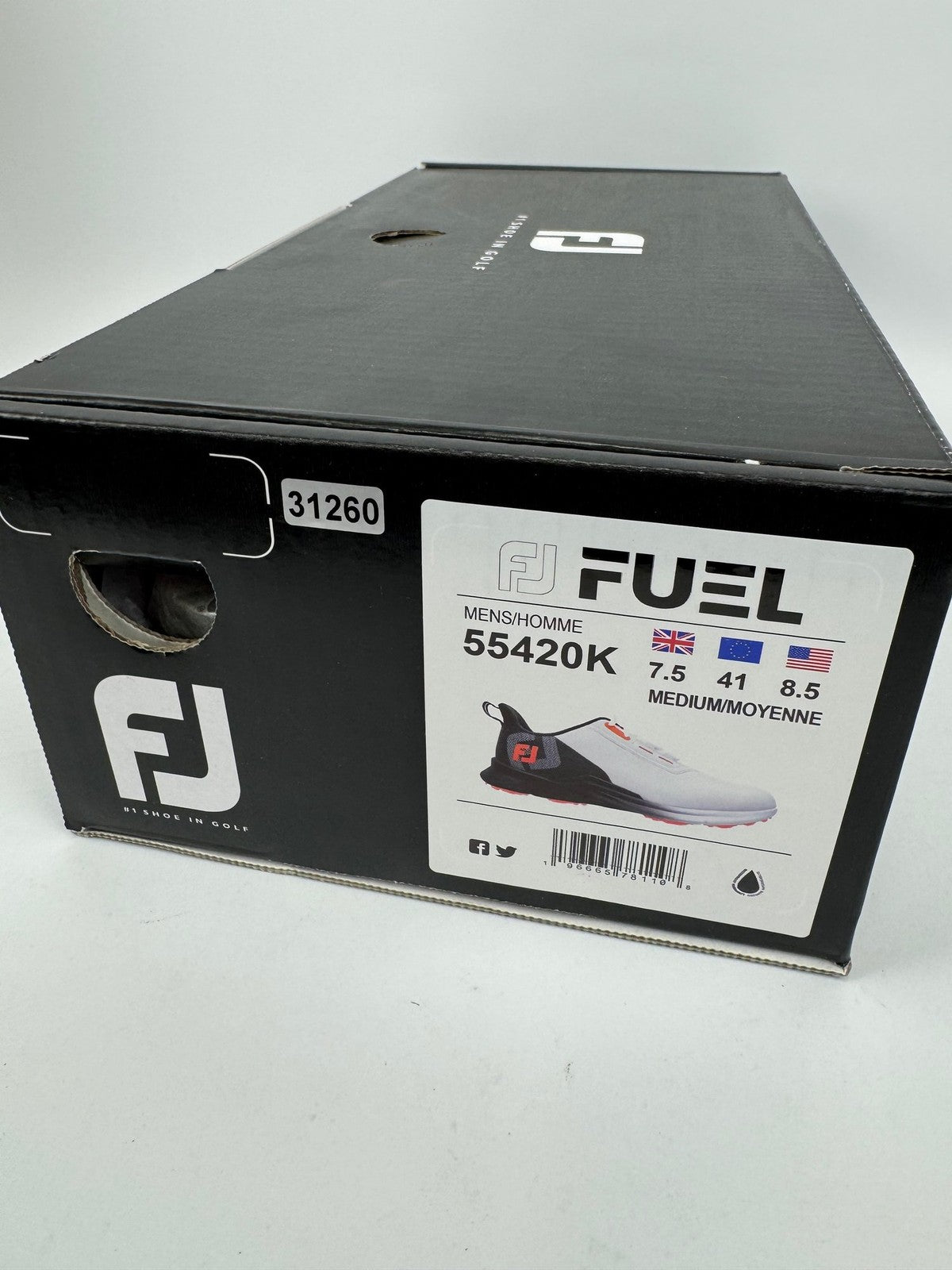FootJoy Fuel Golf Shoes Men's UK 7.5 US White Black Orange/312608