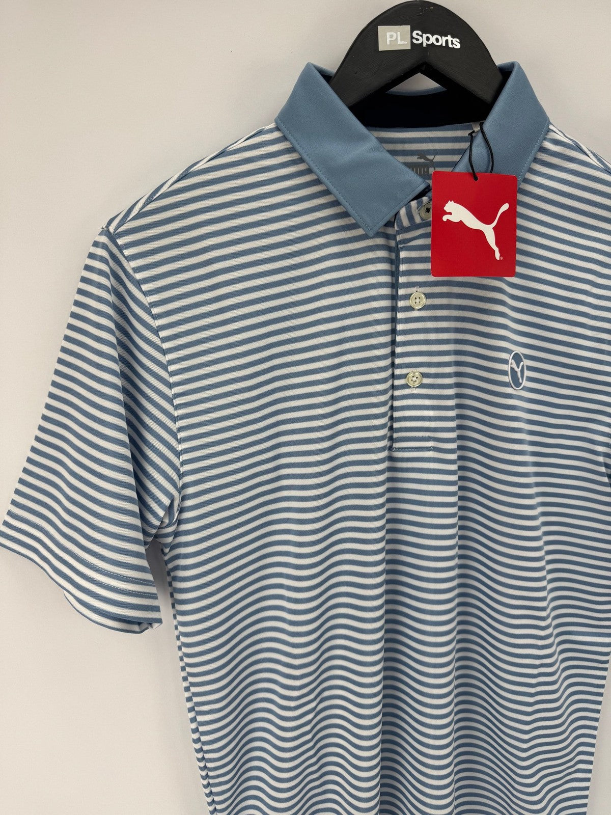 Puma Pure Stripe Polo Men's Size Small Blue White Striped Polo/352952
