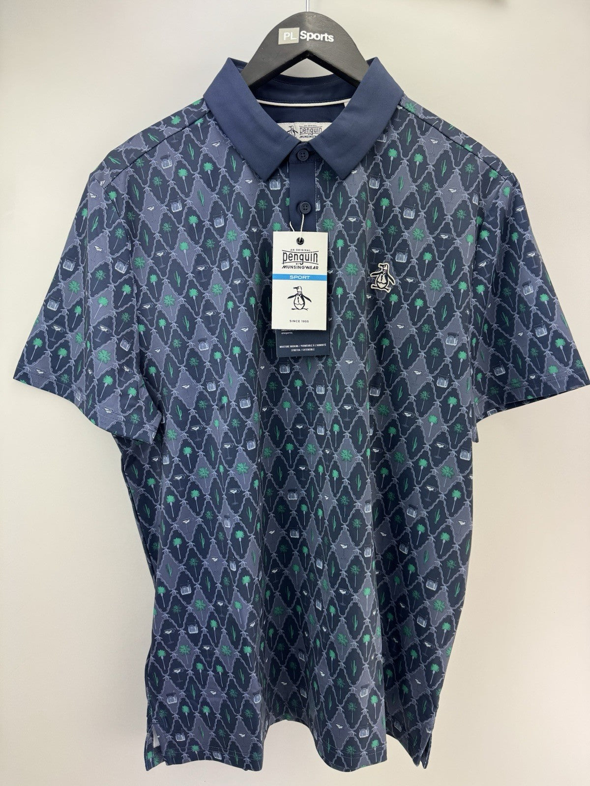 Men’s Original Penguin Golf Lattice Cocktail Blue Golf Polo Size Medium /3110410