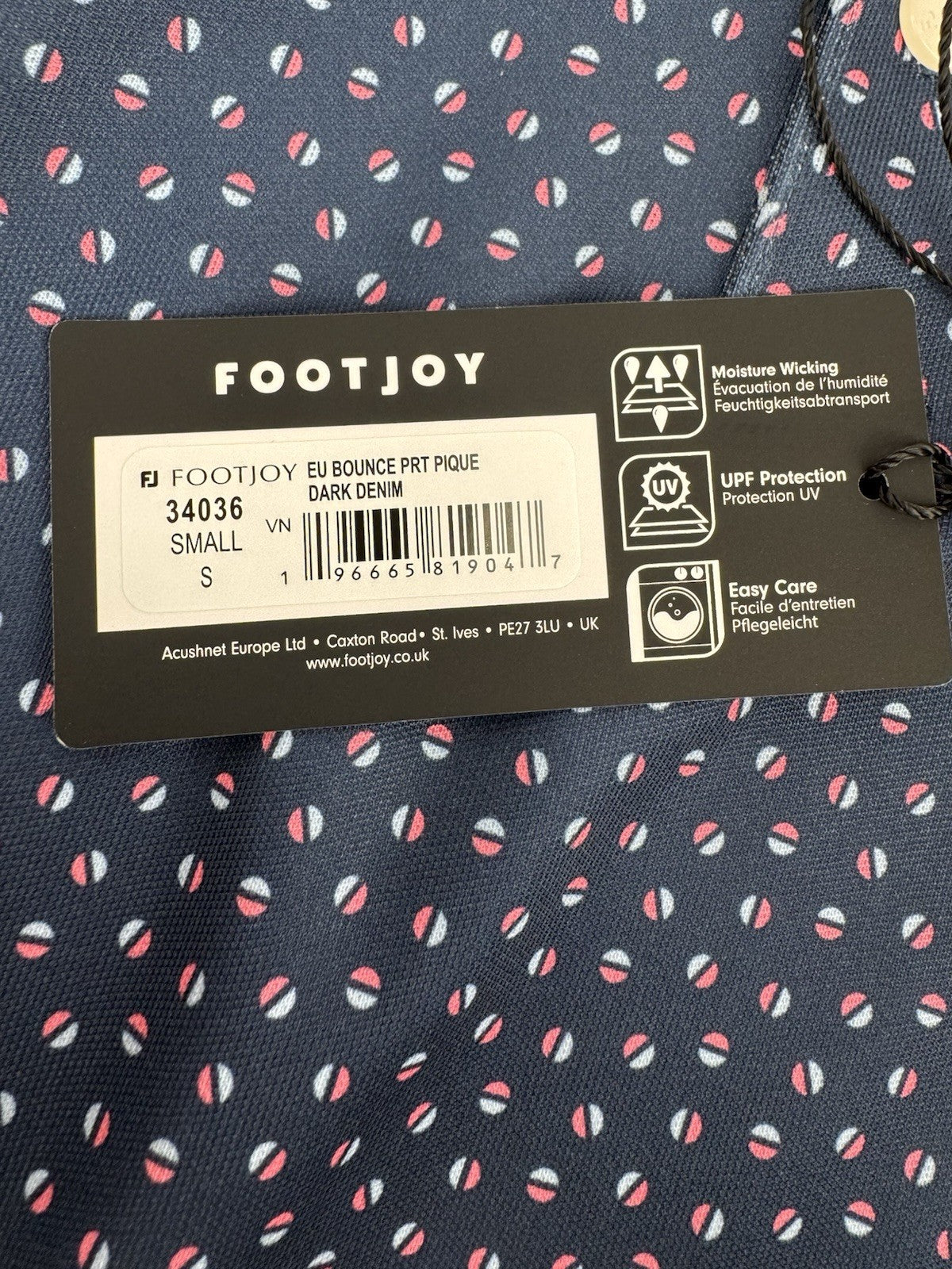 FootJoy Men’s Bounce Print Pique Polo Shirt Size Small Dark Denim/330647