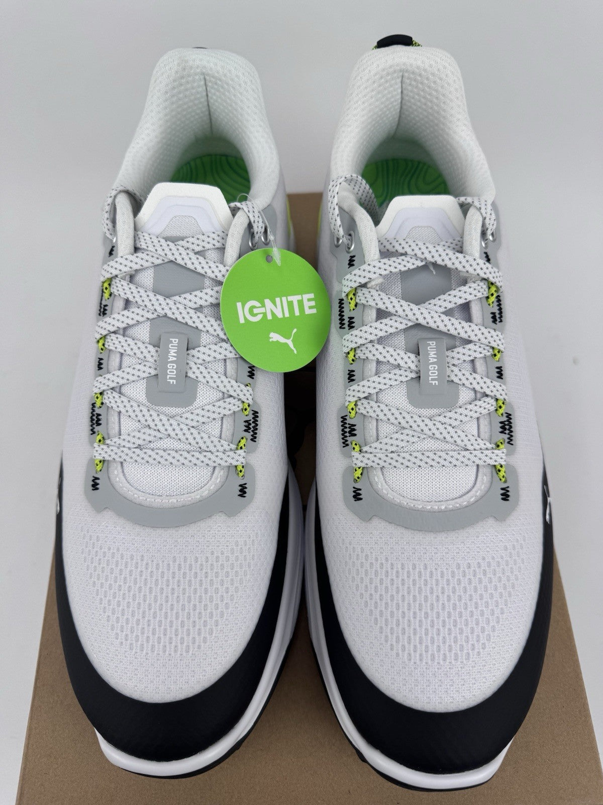 Puma IGNITE Elevate X Golf Shoes Mens Size 10.5 White Black Safety Yellow/320253