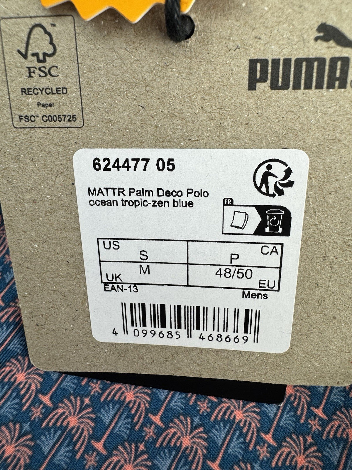 Puma Golf Mens Polo Shirt Mattr Palm Deco Polo UK Mens Size Medium /New /3081413