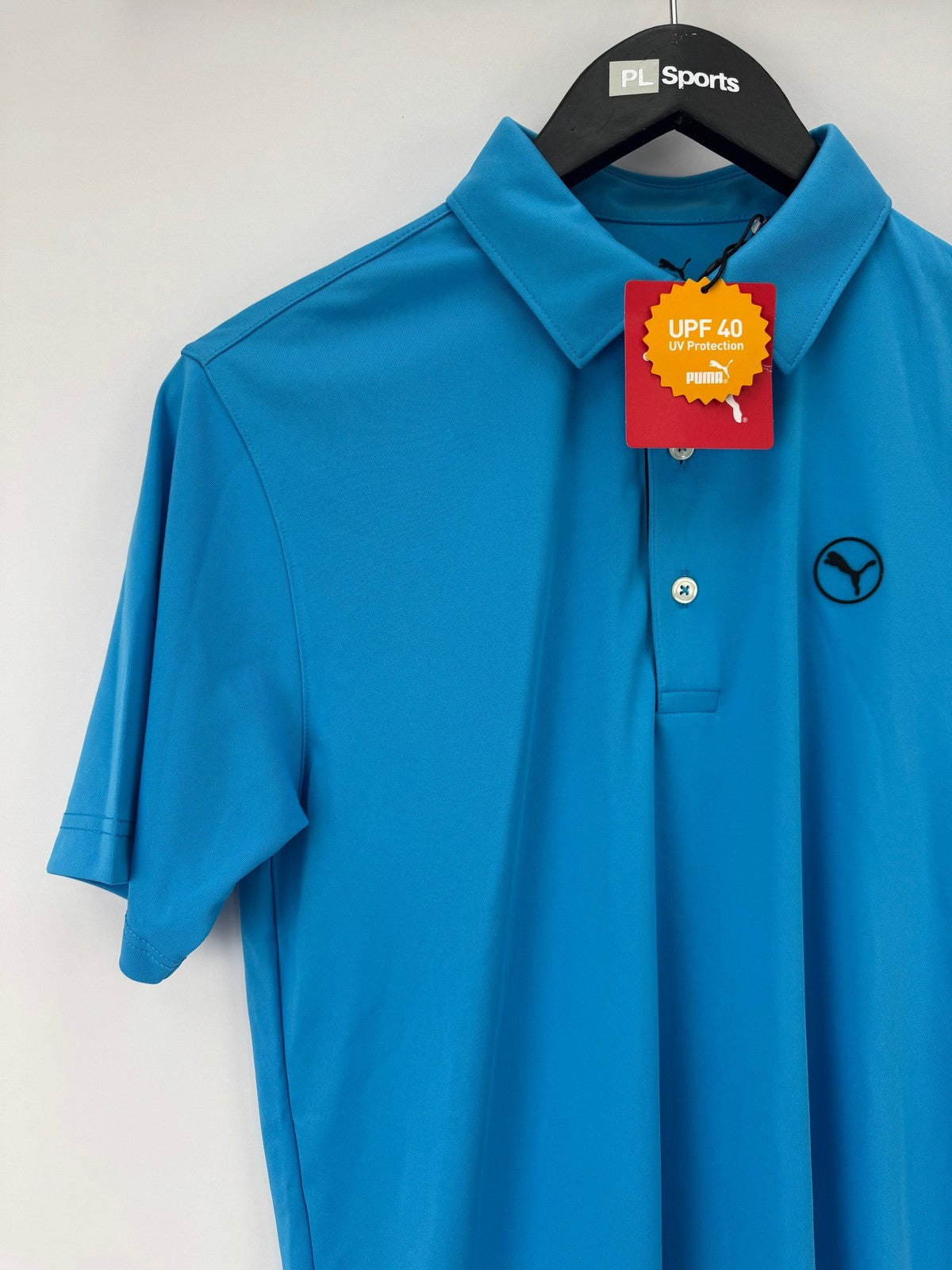 Puma Mens Pure Solid Golf Polo Size Small Aqua Blue UPF 40 UV Protection /352923