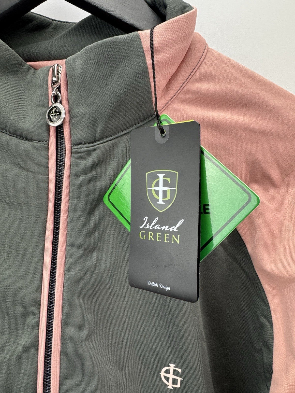 Island Green Ladies Golf Full Zip Sweater Size UK 16 Grey Pink Brand New/ 308041