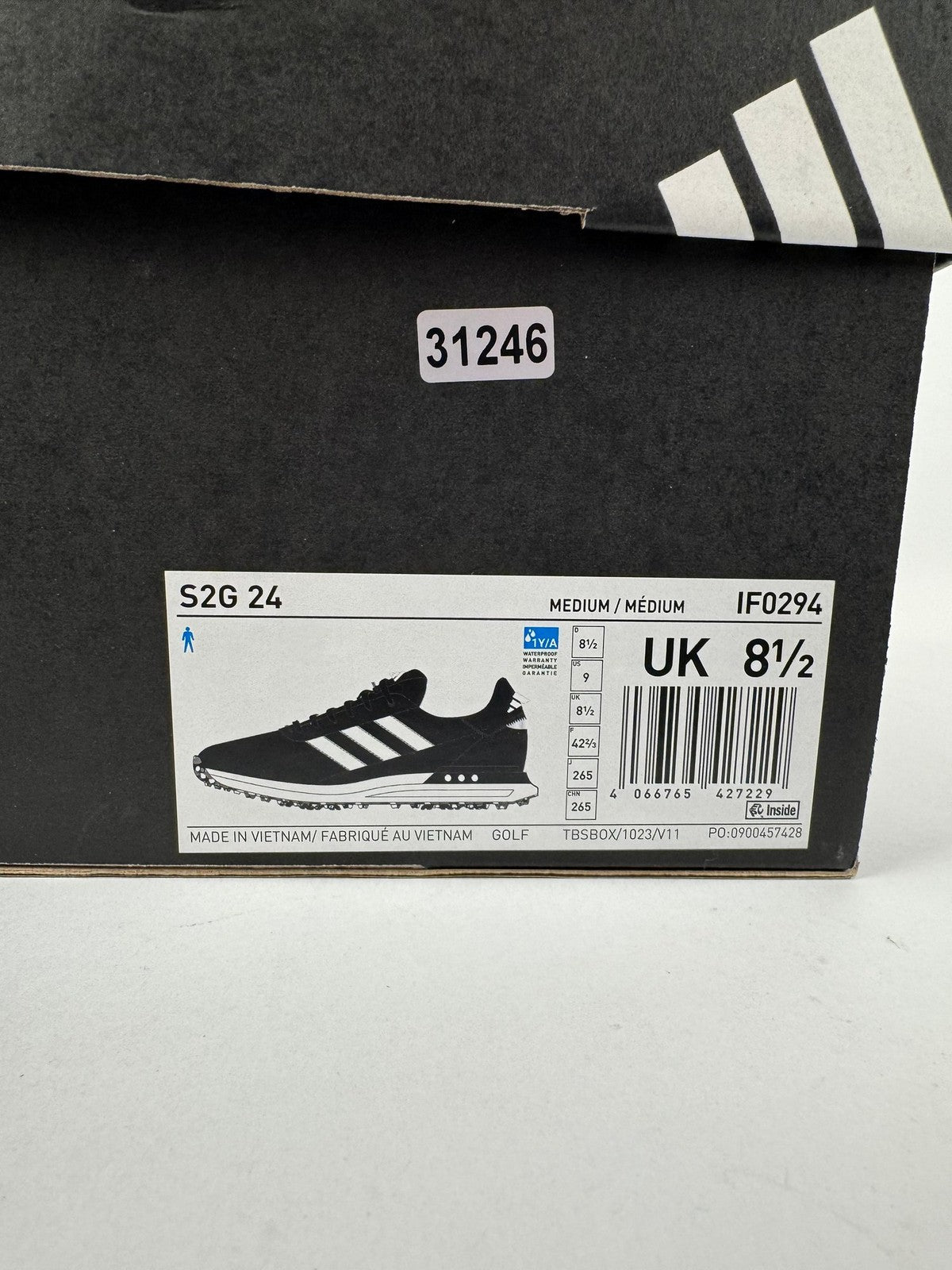 Adidas S2G 24 Mens Golf Shoes Size UK 8.5 Black White Lace-Up Lightweight/312467