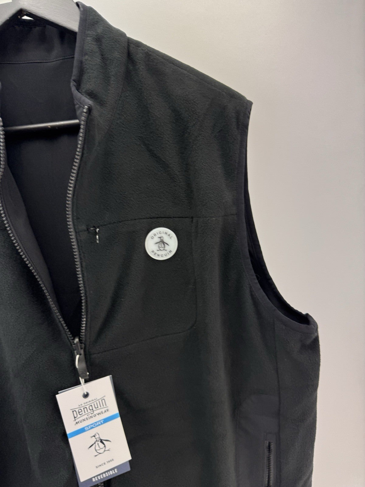 Original Penguin Golf Gilet Vest Reversible UK XL /Fleece /Black /New /305164