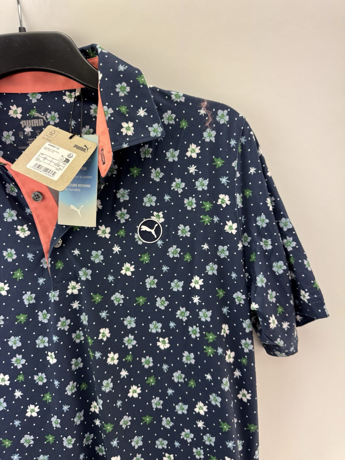Puma Golf Mens Polo Shirt Cloudspun Floral UK Small /Navy /New /256364