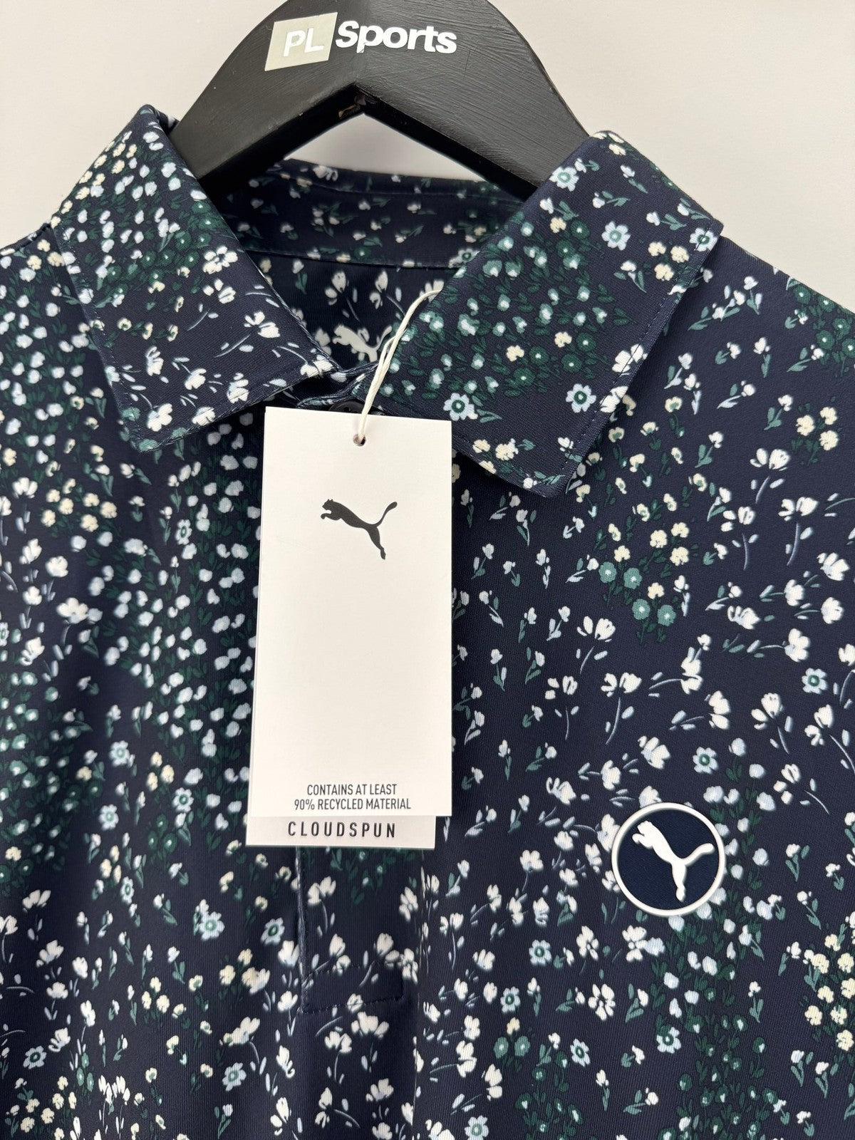 Puma Cloudspun Garden Short Sleeve Polo Mens Size Medium Navy Floral Print/354144