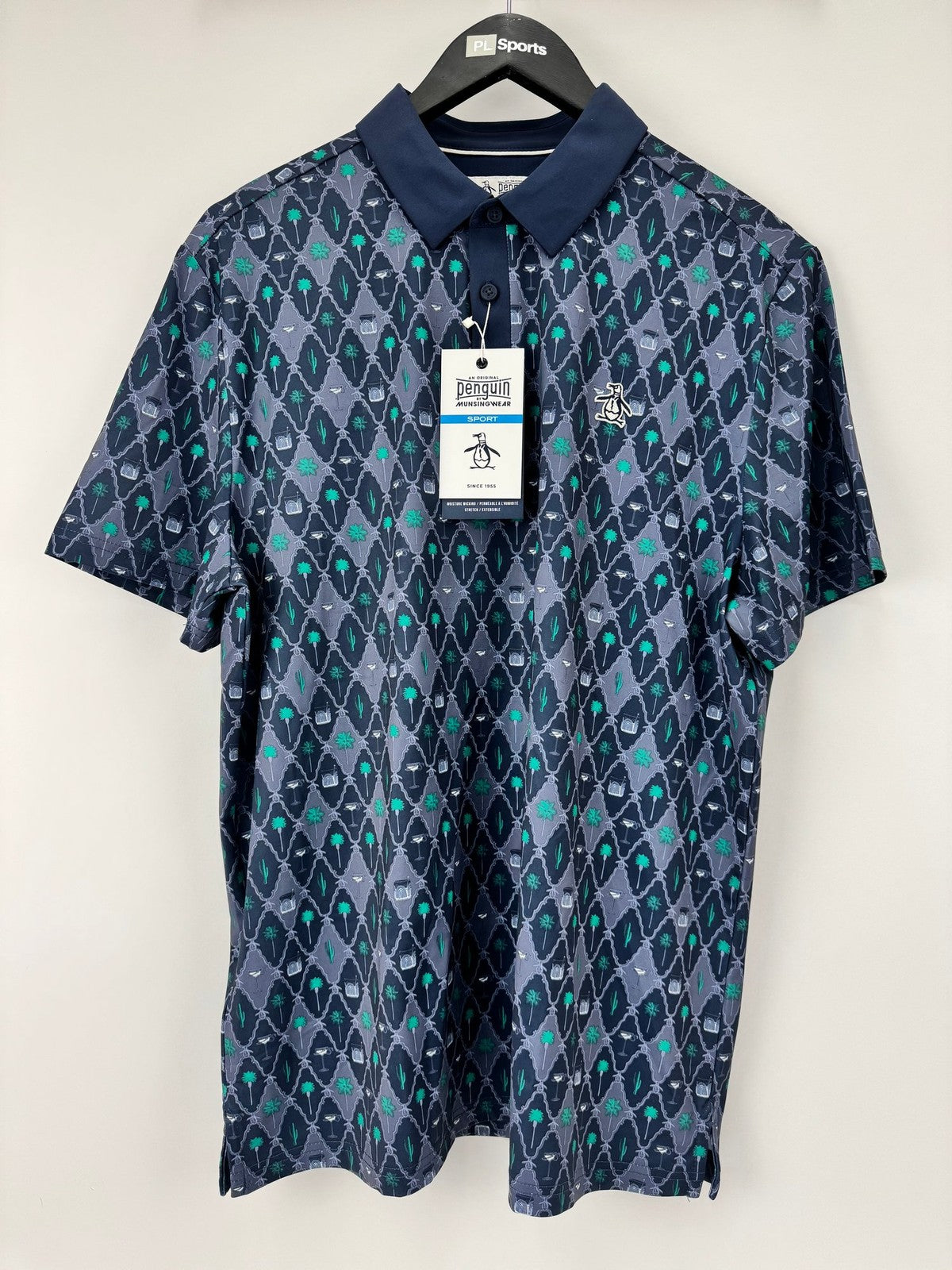 Original Penguin Sport Mens Polo Shirt Size M Black Iris Patterned/337271