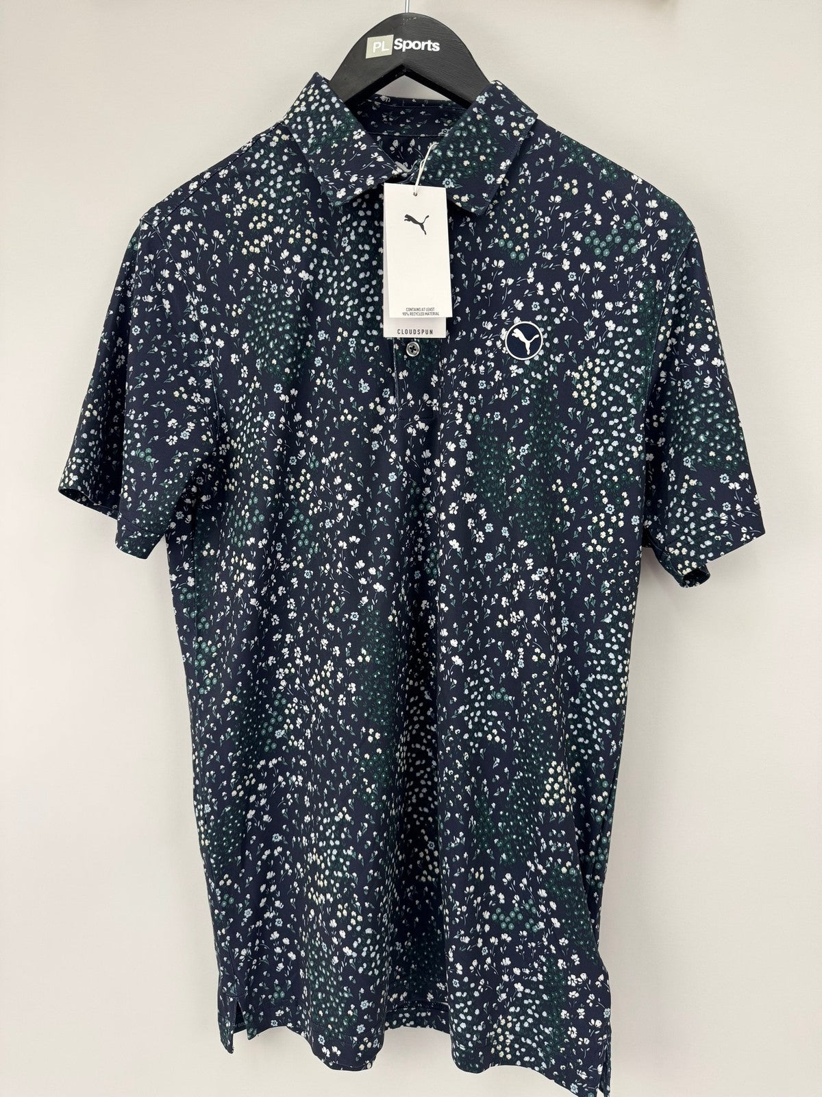 Puma Cloudspun Garden Short Sleeve Polo Mens Size Medium Navy Floral Print/354143
