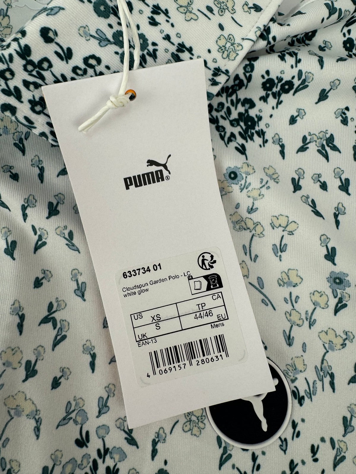 Puma Cloudspun Golf Garden Polo Men's Size Small White Glow Floral Print/354161