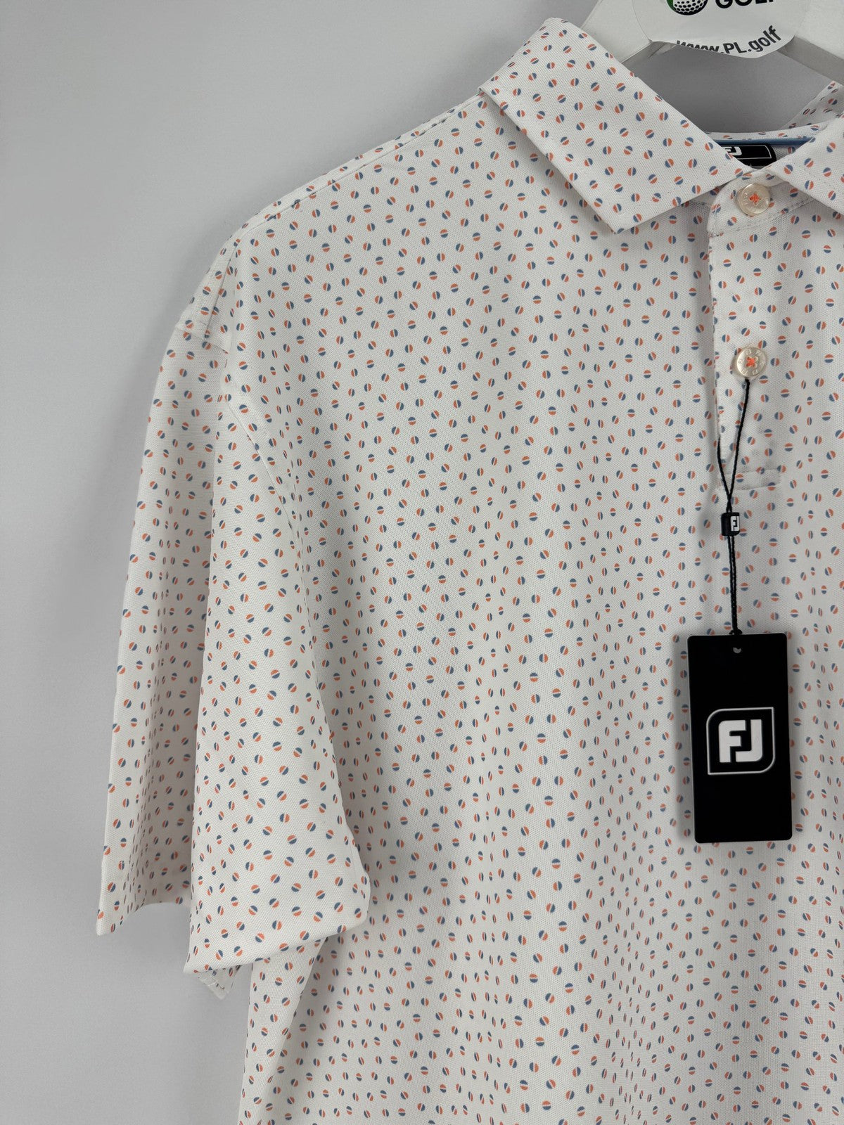 FootJoy Bounce Print Pique Mens Golf Polo Shirt Medium White Orange Blue/330475