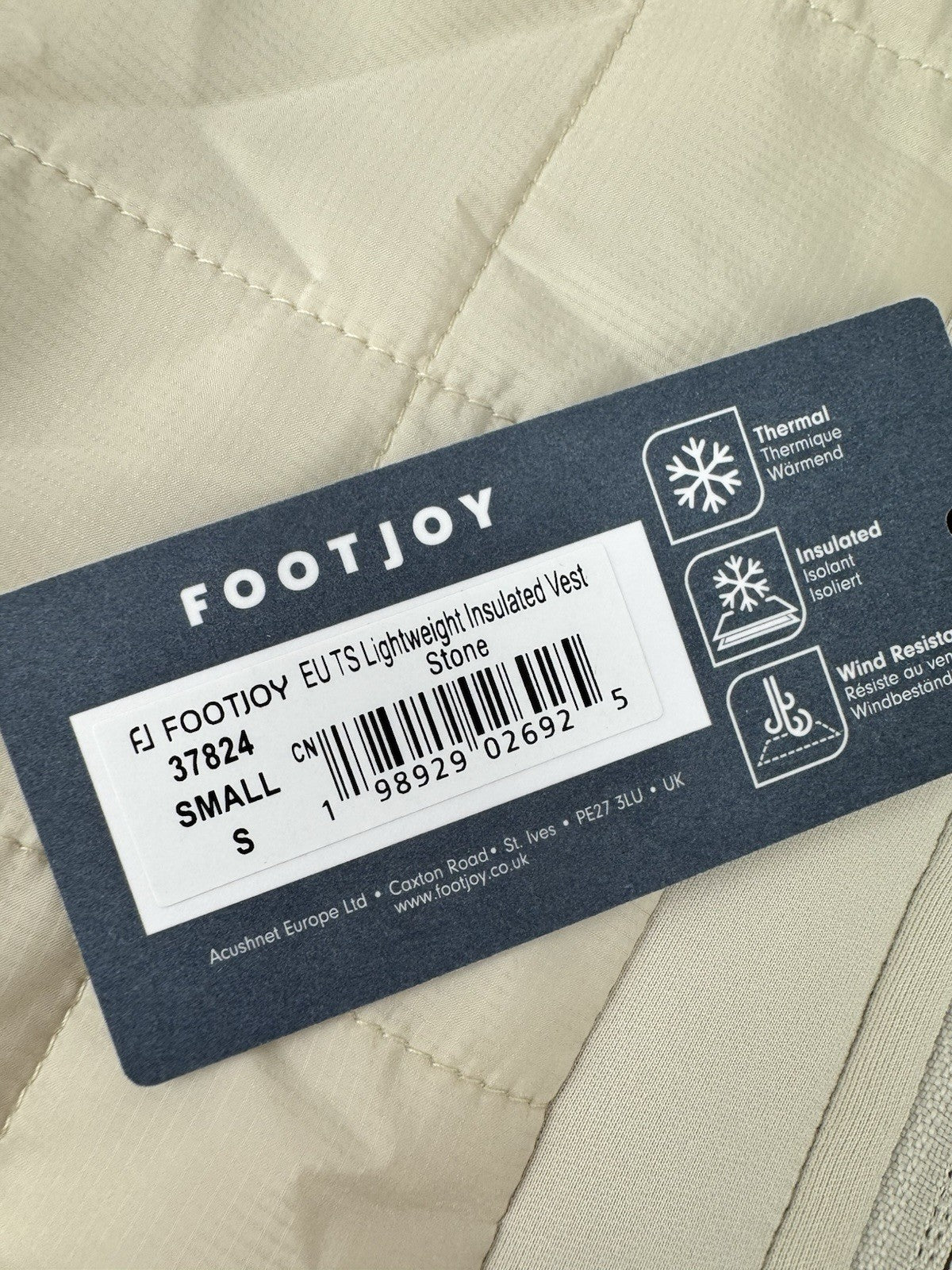 FootJoy ThermoSeries Lightweight Insulated Golf Vest Mens Size Small Stone/3345212